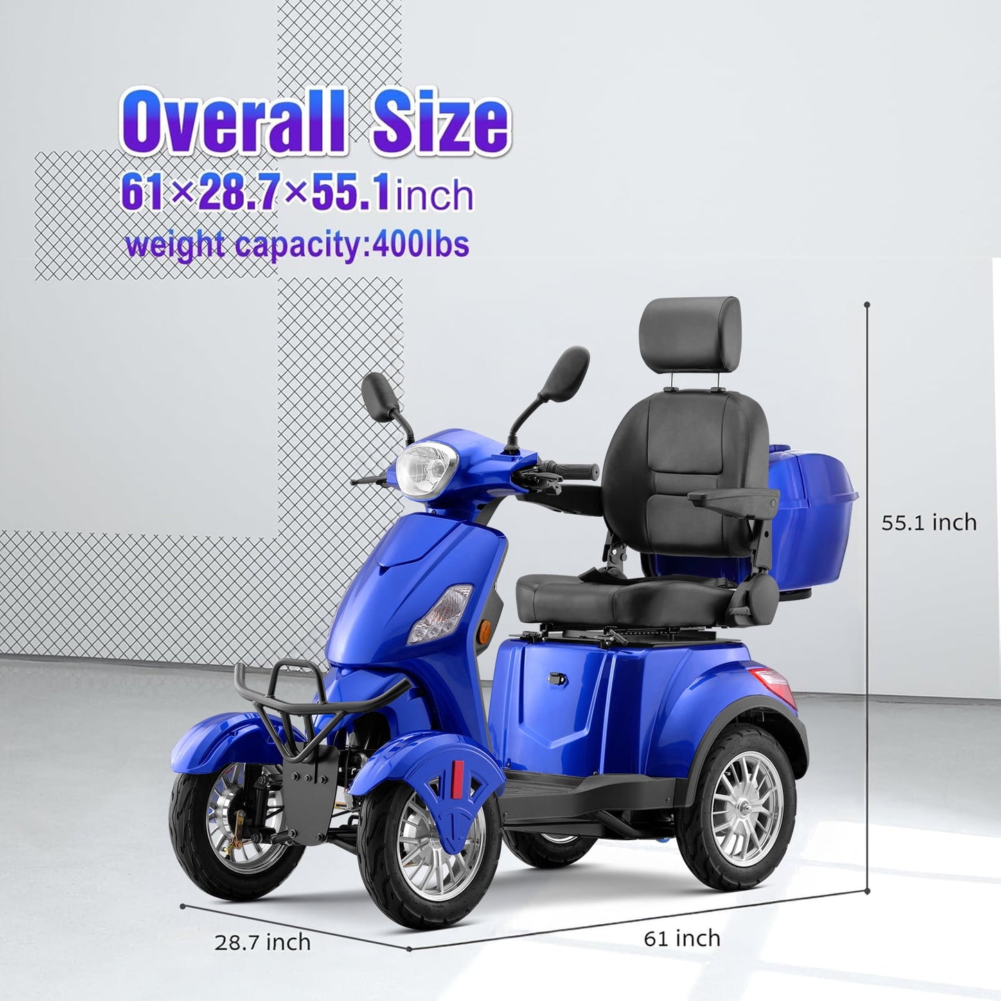 SKRT Electric Large 4 Wheel Mobility Scooters, Heavy Duty Wheelchair Device, 400 LBS Capacity for Seniors & Adults, Speed Adjust, Remote Key, Assembled In US, Receive Ready to Ride