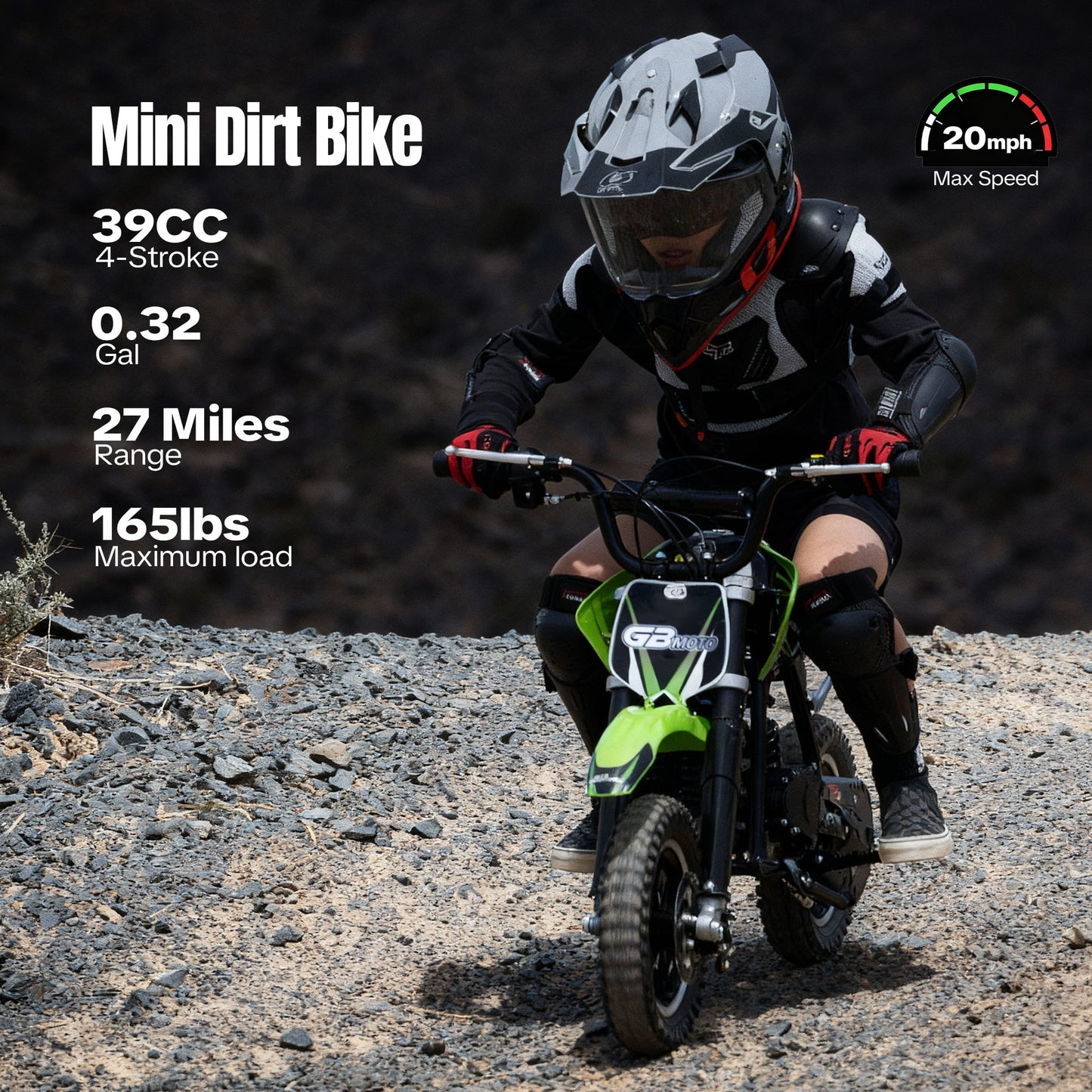 QEASET 39CC 4-Stroke Mini Bike, Up to 20 MPH, Ages 13+, Off-Road Dirt bike, Green