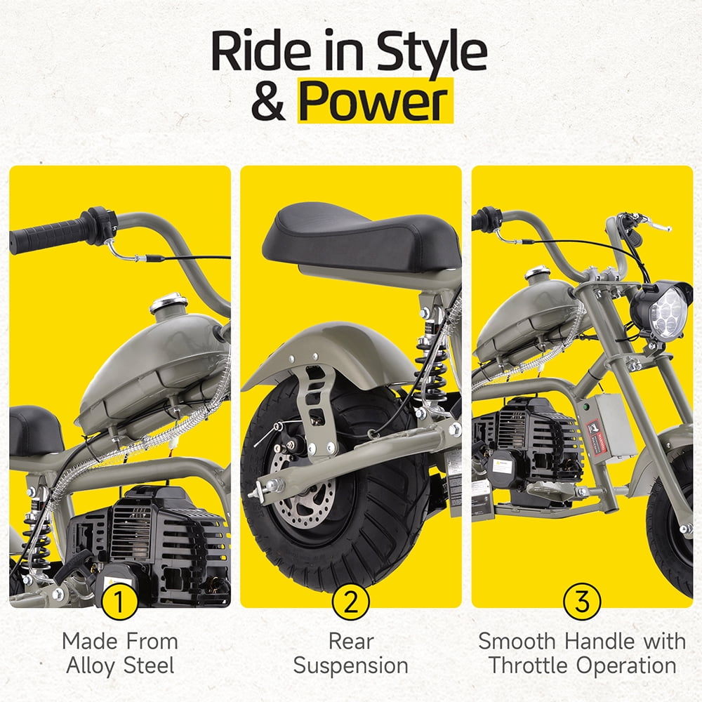 Aoemoe 49cc Gas Mini Chopper for Teens & Adults, Dirt Bike with Headlight, Rear Shock, Disc Brakes, 20MPH, Gary