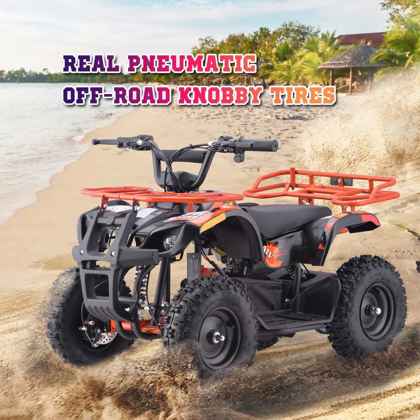 500W 36V Battery Ride-On Off-Road 4-Wheeler – 15-Mile Range, Orange