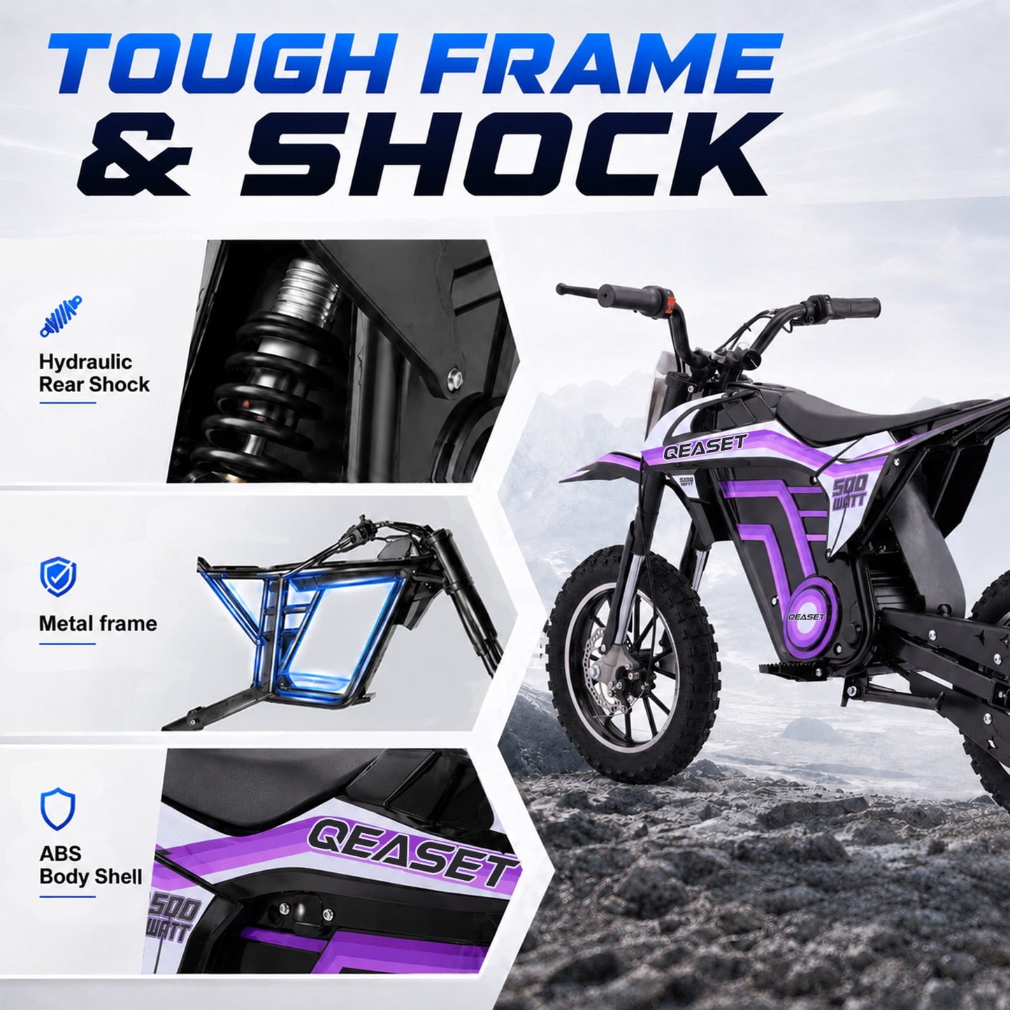 QEASET 36V Electric Dirt Bike, 500W Motorized Mini Dirt Bike with Dual Suspension, Disc Brakes, 17 MPH Max Speed, Electric Off-Road Motorcycle for Boys Girls Ages 8-14,Purple