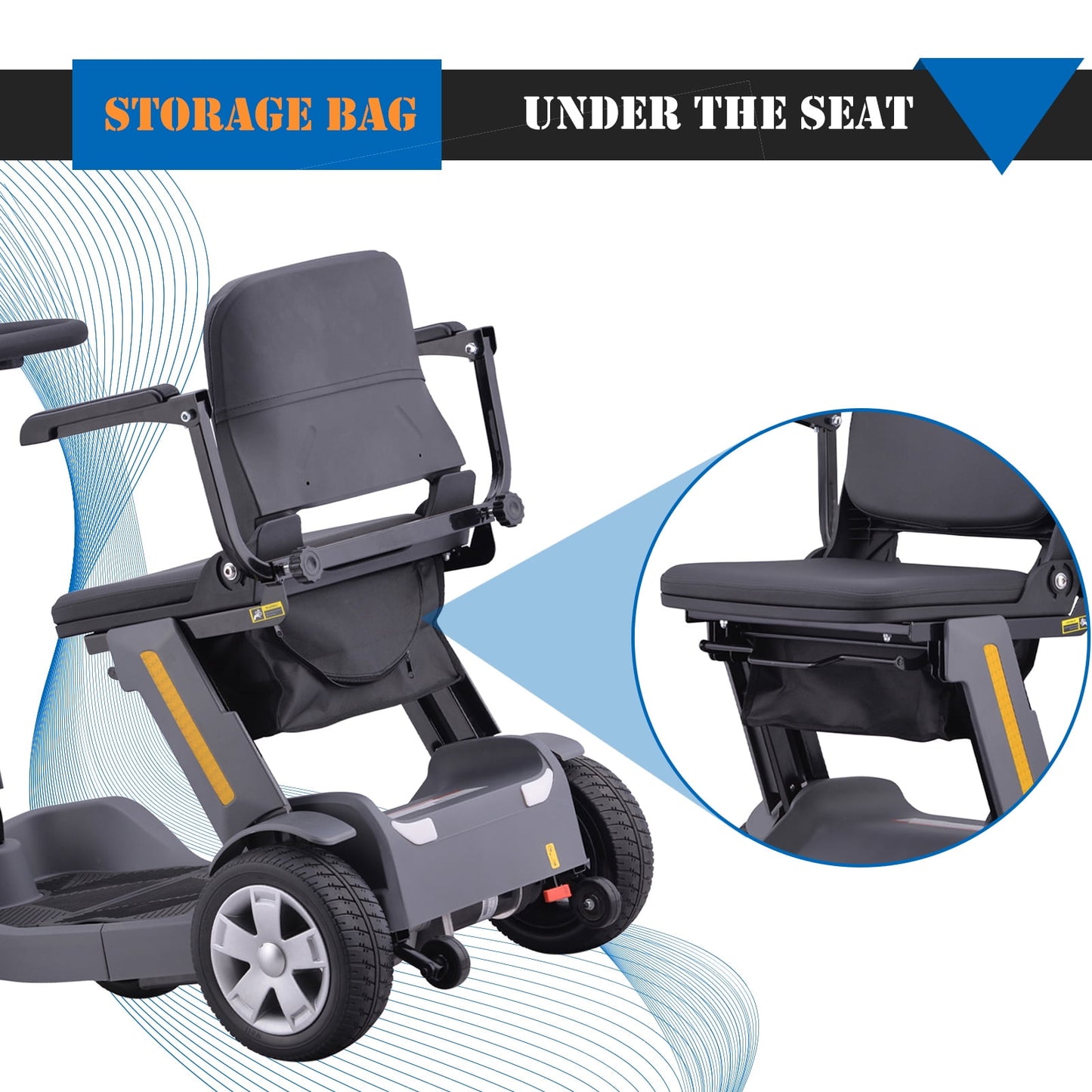 SKRT Foldable Mobility Scooter for Adults & Senior, 4 Wheels Powered Device for Travel, Lightweight and Portable, with LED Strip Light, Storage Bag, Charger Included, No Assemble required