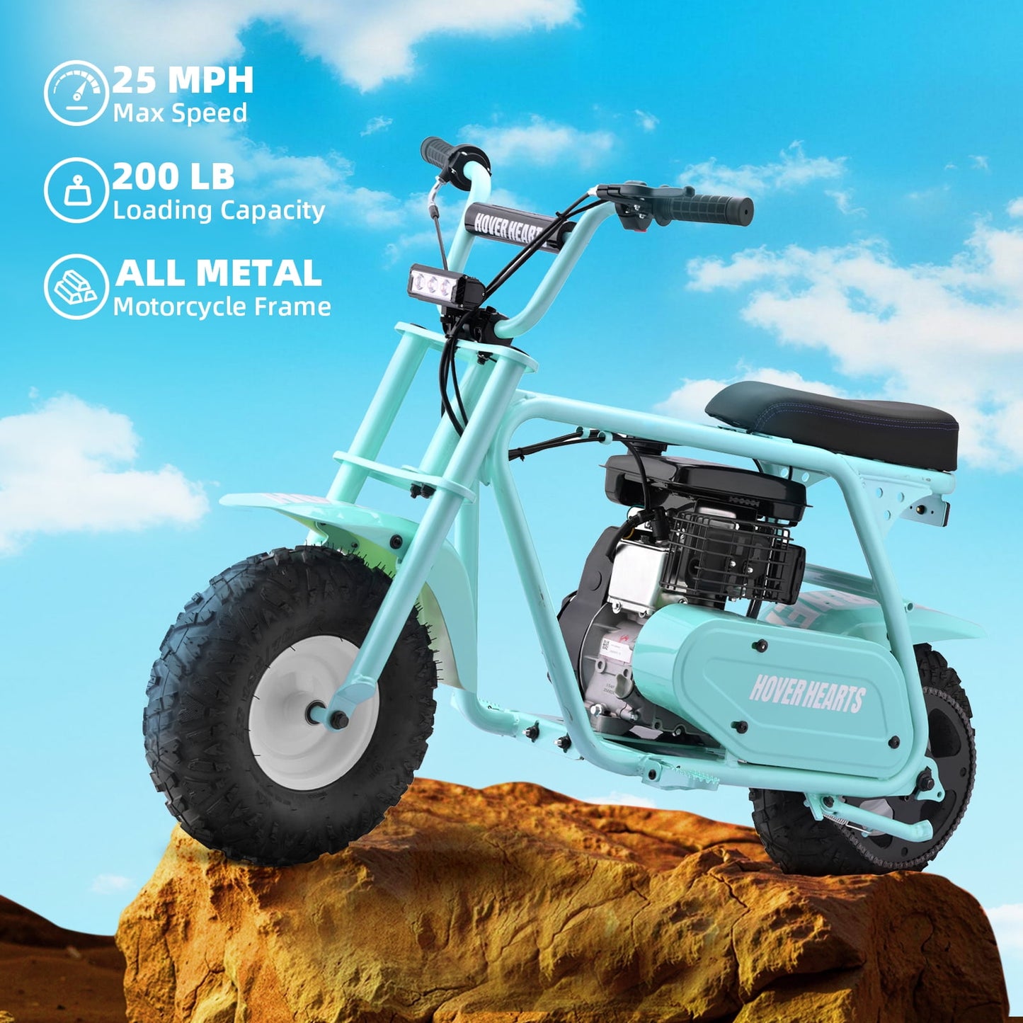 HOVERHEART Gas Mountain Bike, 105cc 4-Stroke Gas Powered Off Road Motorcycle (Model-MB0001) with Led Lights, Disc Brake, Max Load 200Lbs, Up to 30Kph, NO OIL MIX REQUIRED