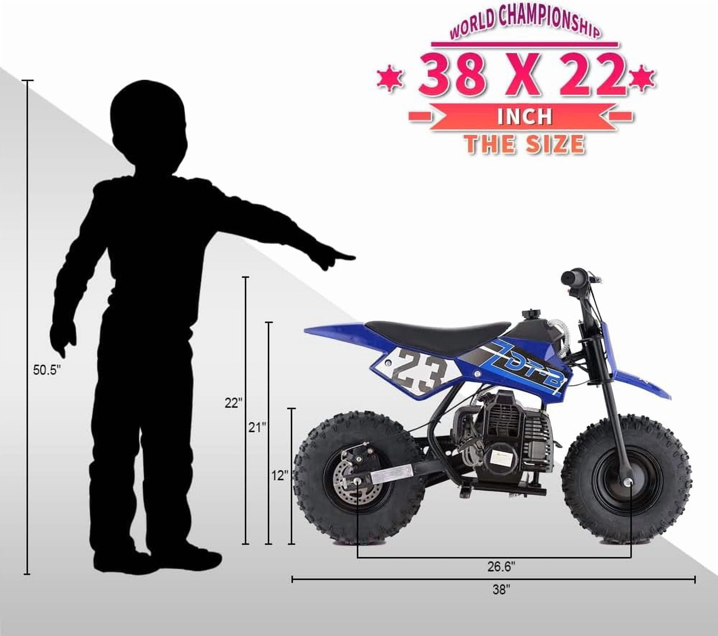 Aoemoe Mini Kid Dirt Bike, 49 CC 2-Stroke Gas Bike with Off-Rode Tire, Suspensions, Disc Brakes, Max Load 160Lbs, Up to 20Mph, EPA Approved