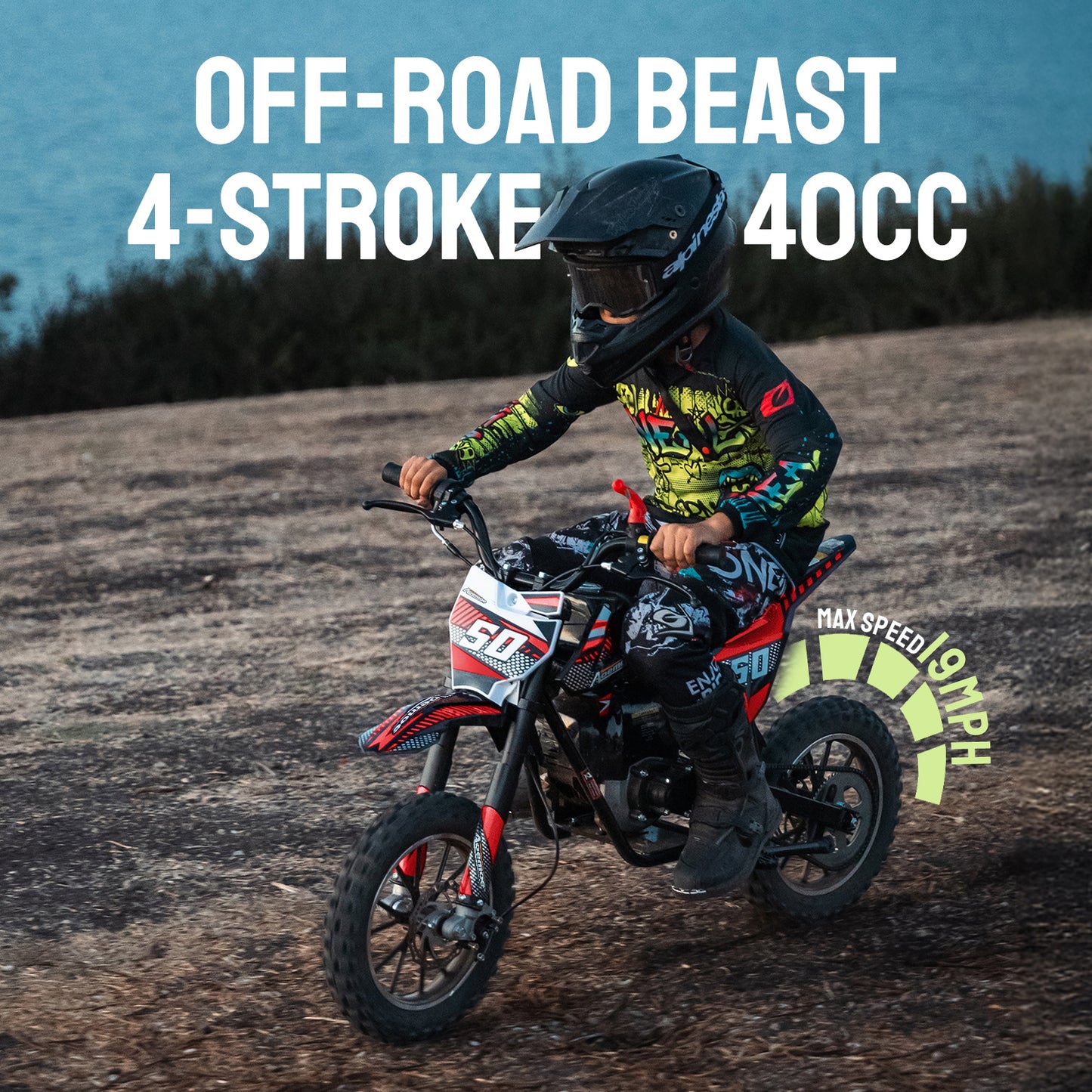 QEASET Gas Dirt Bike for Adults & Teens, 49CC 4-Stroke Gas Powered Mini Bike, Max Speed 25mph, Age13+ (Red)