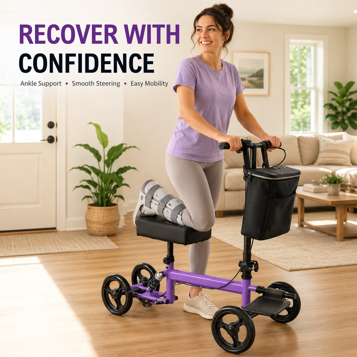 LiltJan Knee Scooter for Adults, Steerable Knee Walker with 4 Wheels, Foldable Medical Knee Scooter with Adjustable Knee Pad & Handlebar, Walking Aid for Foot, Ankle & Leg Injury Recovery, 300 lbs