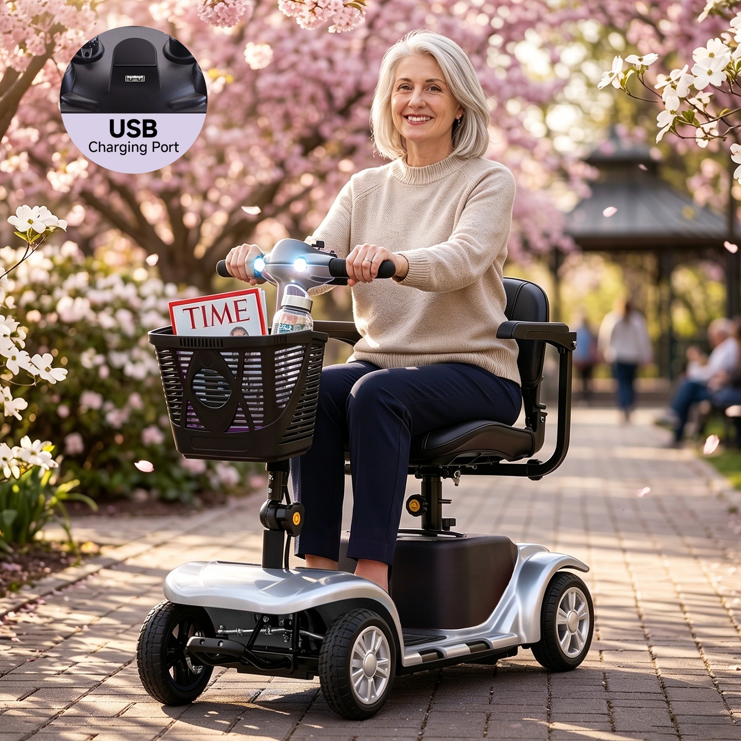 LiltJan Foldable Mobility Scooter for Adults Elderly– Mobility Scooter for Seniors 4-Wheel Portable Motorized Scooter with 300 lbs Capacity with 15 Miles Range