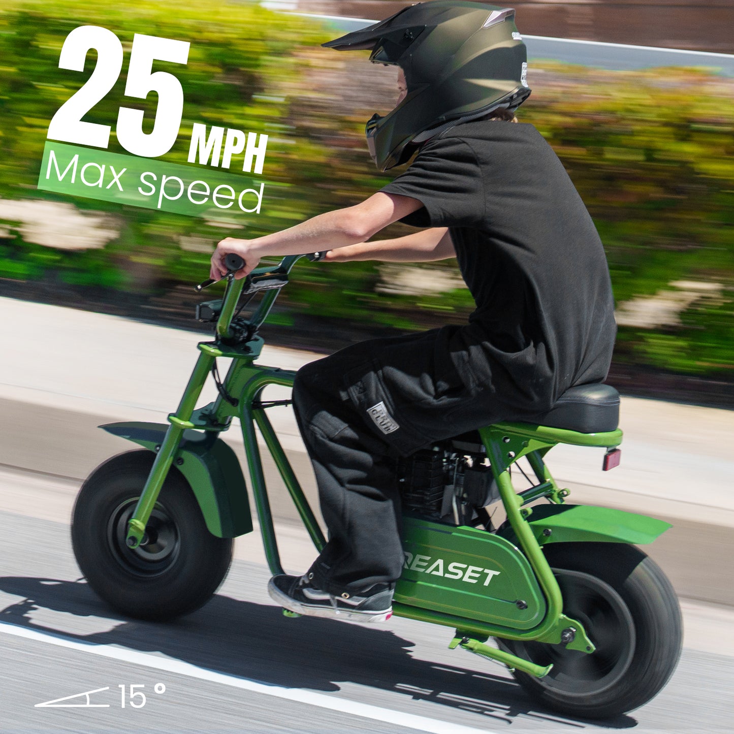 QEASET 99cc Dirt Bike, Gas Powered, 4-Stroke with LED Headlight 22MPH Minibike, Pull Start for Teenager and Adult, Green