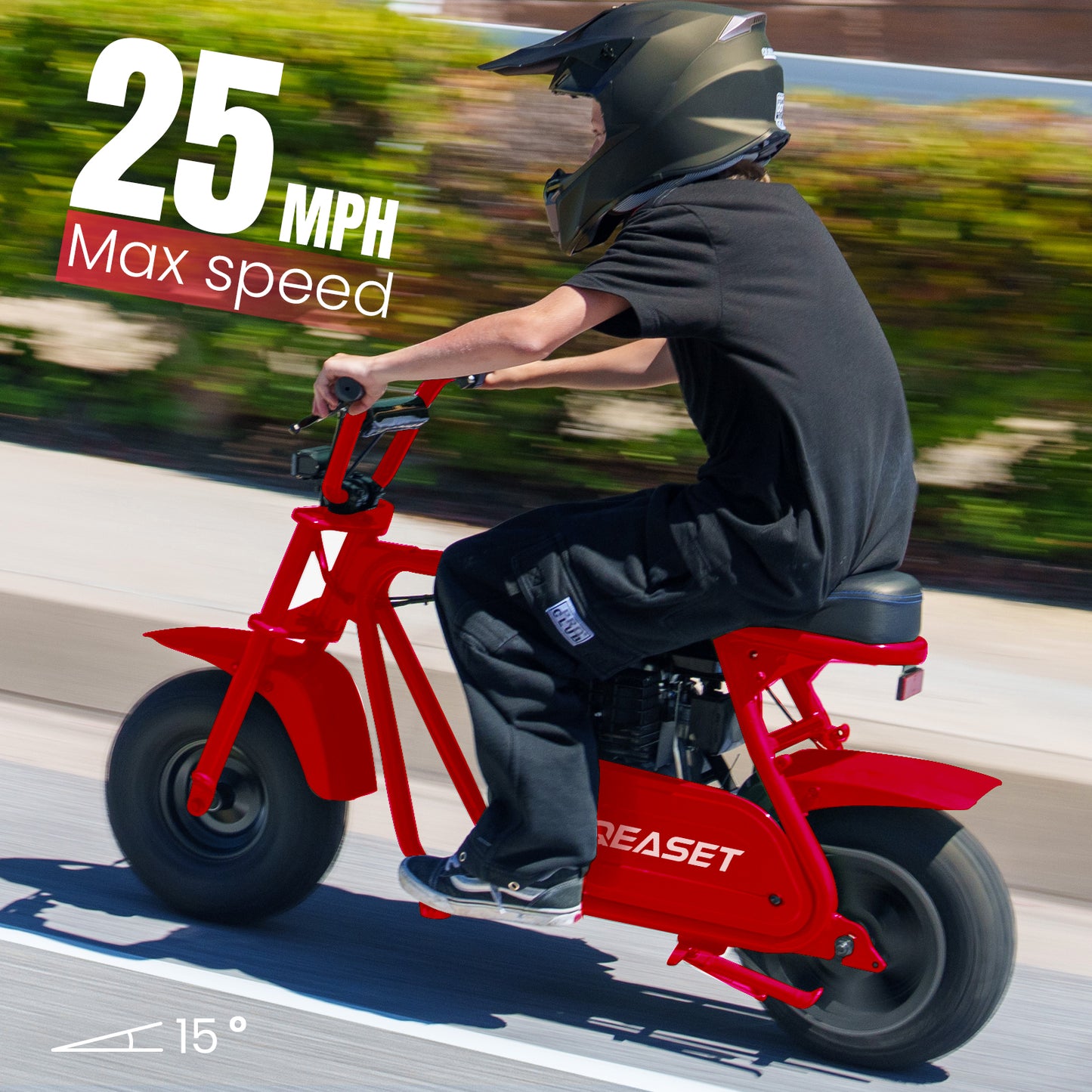 QEASET 99cc Dirt Bike, Gas Powered, 4-Stroke with LED Headlight 22MPH Minibike, Pull Start for Teenager and Adult, Red