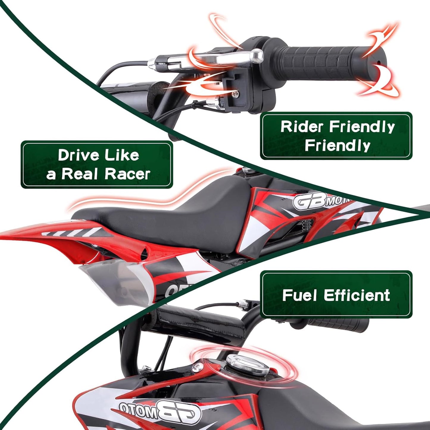 WAWA 49CC Dirt Bike, Mini Bike 2-Stroke Gas Powered off Road with Max Speed 20MPH, Pull Start