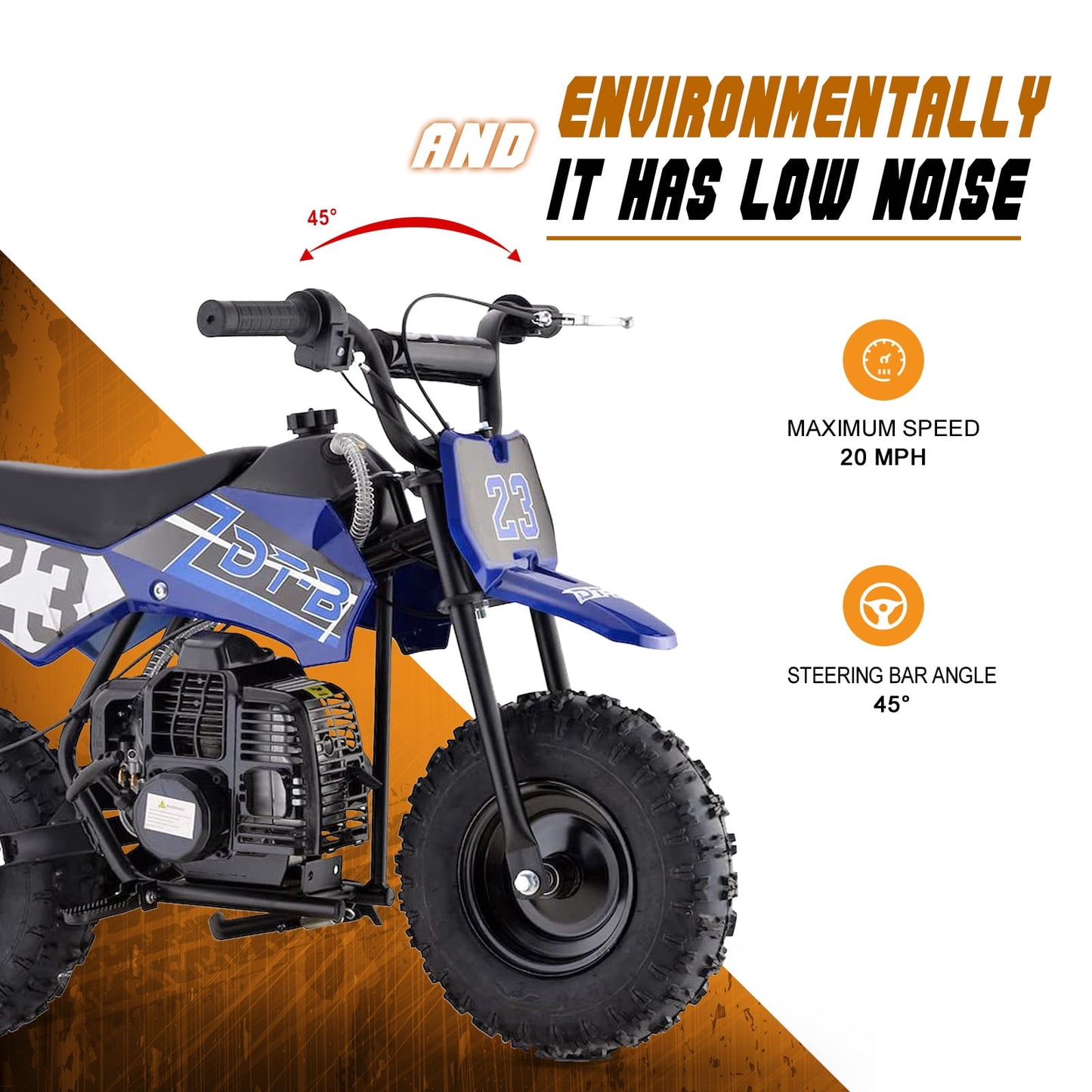 Arshin 50cc 2-Stroke Gas Dirt Bike for Kids,20 MPH Mini Pit Bike with Off-Road Tires & Disc Brakes,Soft Spring Seat,160 Lbs Max Load(Blue)