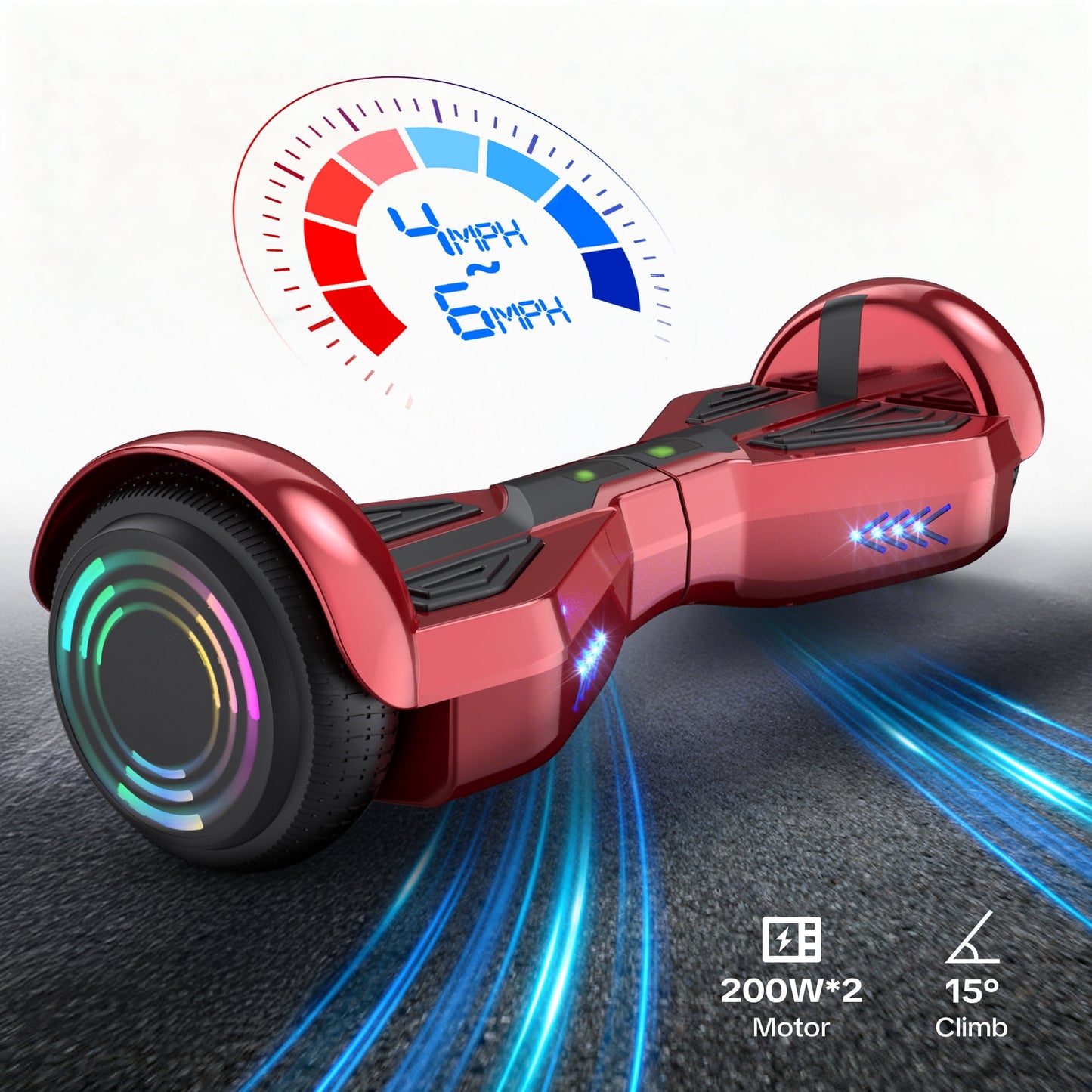 Mosta Hover Electric Scooter Board for Kids & Adults, 9 mph & 9 Miles All Terrain Self-Balance Scooter with Bluetooth and Led Lights,6.5 inch,165 lbs capacity,LED Light,Perfect Gift