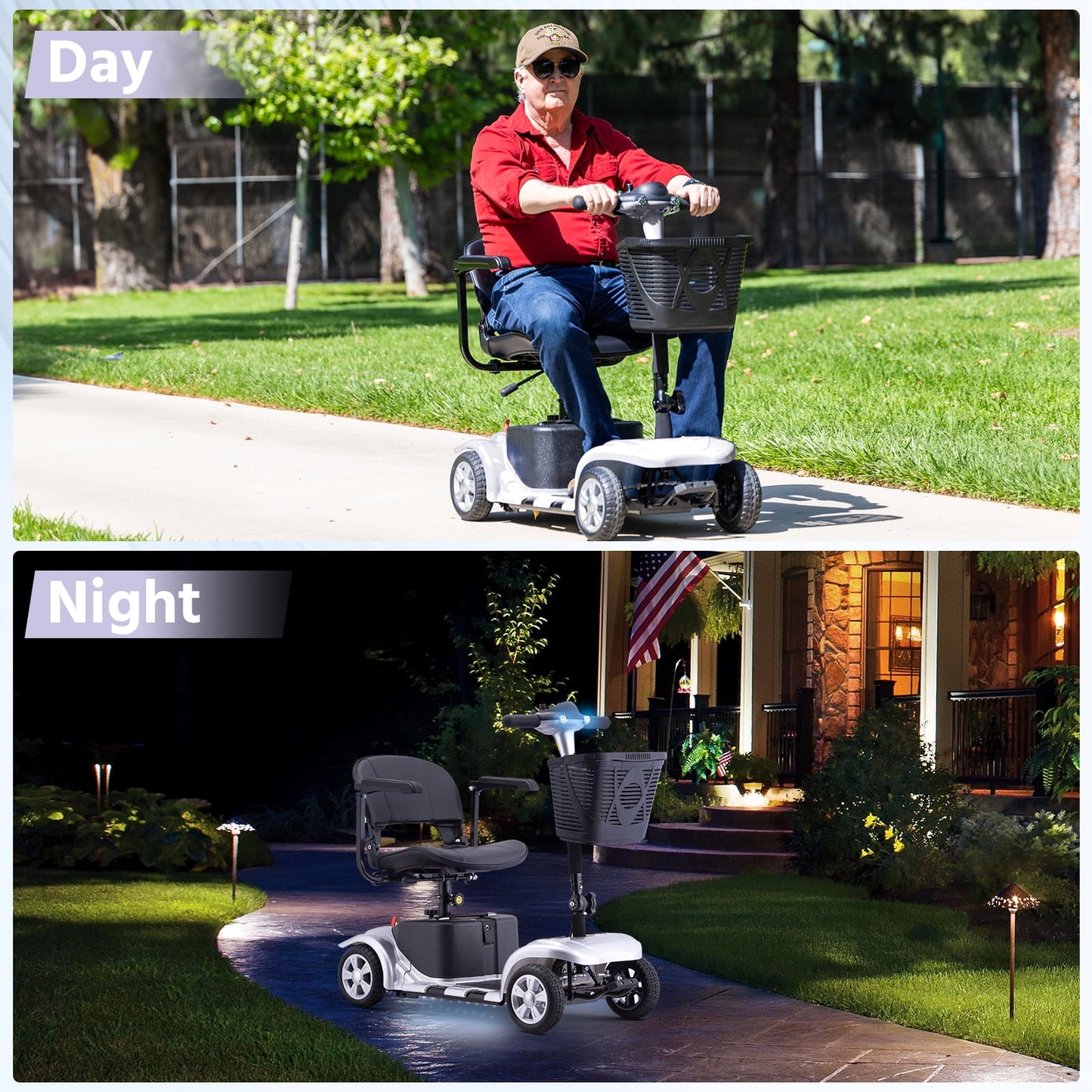 Arshin 4 Wheels Mobility Scooter with USB Port for Seniors,Electric Folding Wheelchair Device for Travel,Silver