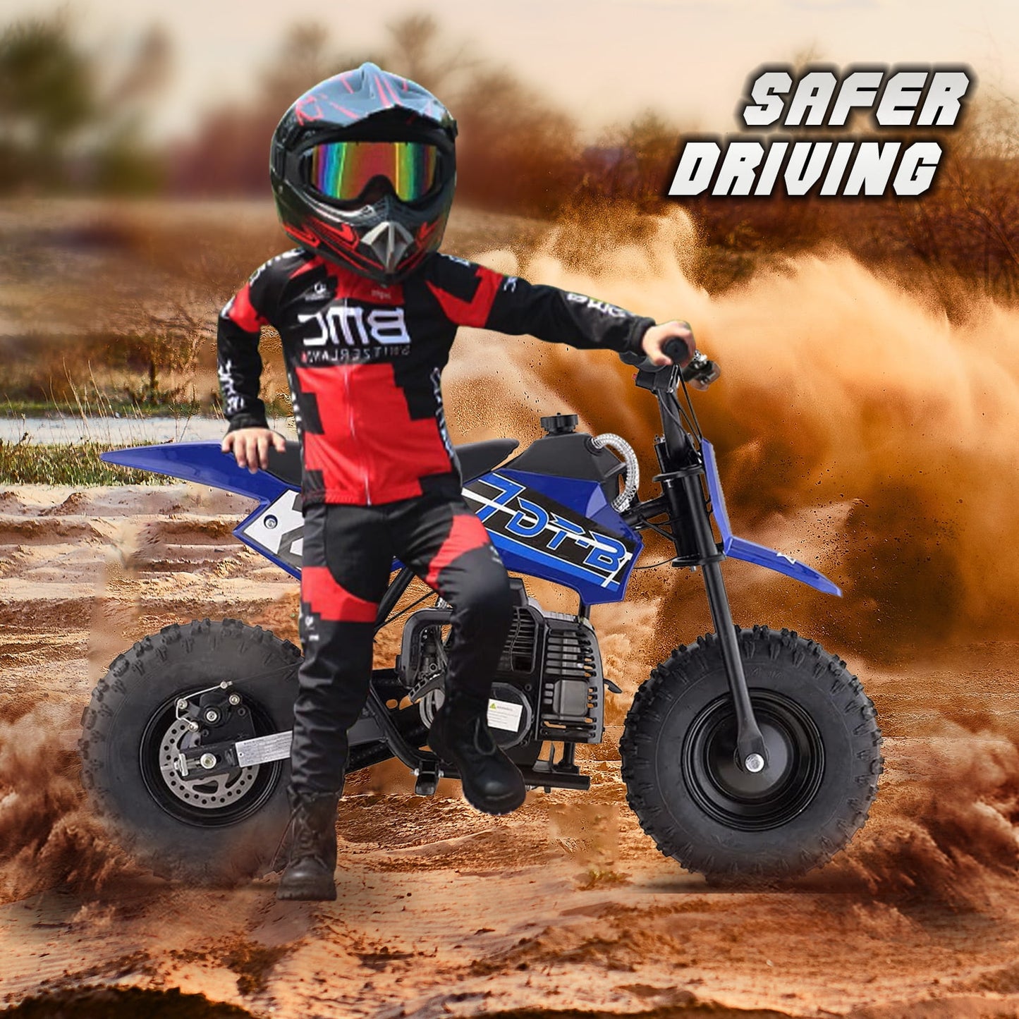 Arshin 50cc 2-Stroke Gas Dirt Bike for Kids,20 MPH Mini Pit Bike with Off-Road Tires & Disc Brakes,Soft Spring Seat,160 Lbs Max Load(Blue)