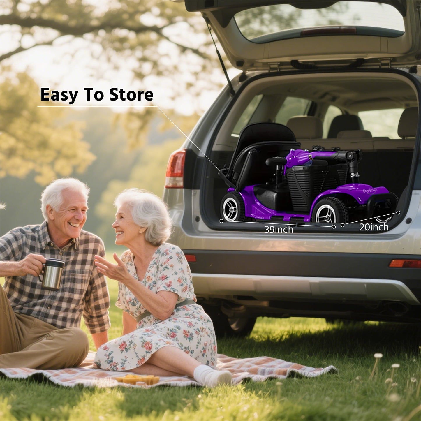 Upgrade 4 Wheels Mobility Scooters for Seniors & Adult,Foldable Electric Wheelchair for Adult,All Terrain Motorized Scooters with 300 LBS,Long Travel Range,Basket,Rotating Seat,Purple