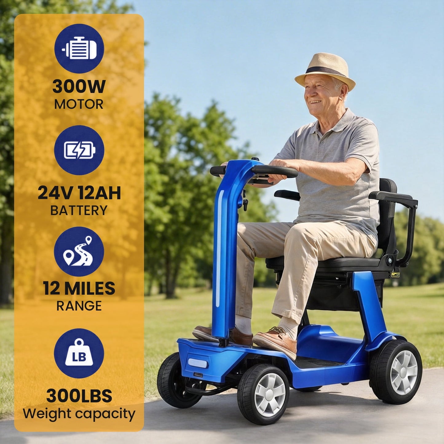 Easy-to-Use Mobility Scooter,Senior Friendly,300lbs Capacity,Blue