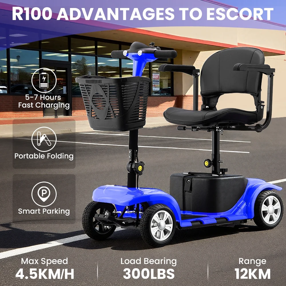4 Wheel Mobility Scooter for Seniors, Foldable Powered Mobile Wheelchair for Adult 300lbs, Blue
