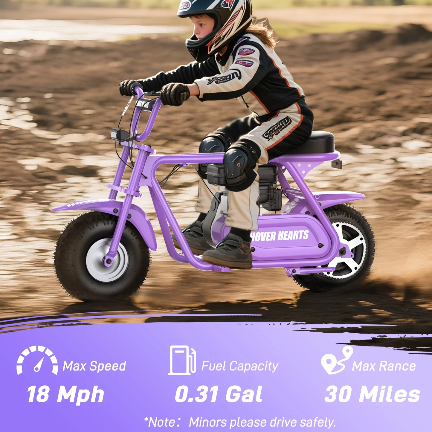 Aoemoe MB001 Gasoline Mini Dirt Bike,4-Stroke 18MPH Off Road Motorcycle, Weight Support Up to 165 LBS - Purple