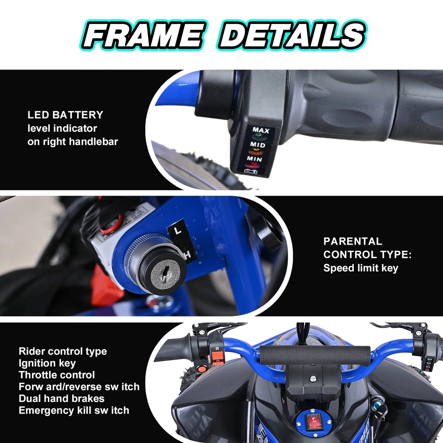 QEASET 500W Sport Ride – 15 mph Speed, 36V Battery, 45–60 Min Run Time, Blue