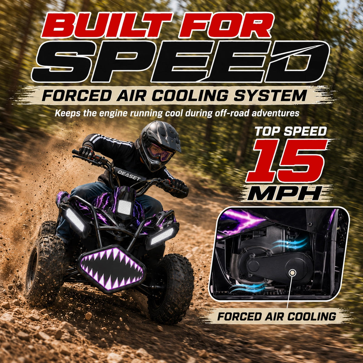 39cc Teen Gas ATV, Gas Powered 4 Wheeler for Teens 16+, 4-Stroke Beginner ATV, Up to 15 MPH, Adjustable Speed, Safety Switches, Front & Rear Brake - Purple