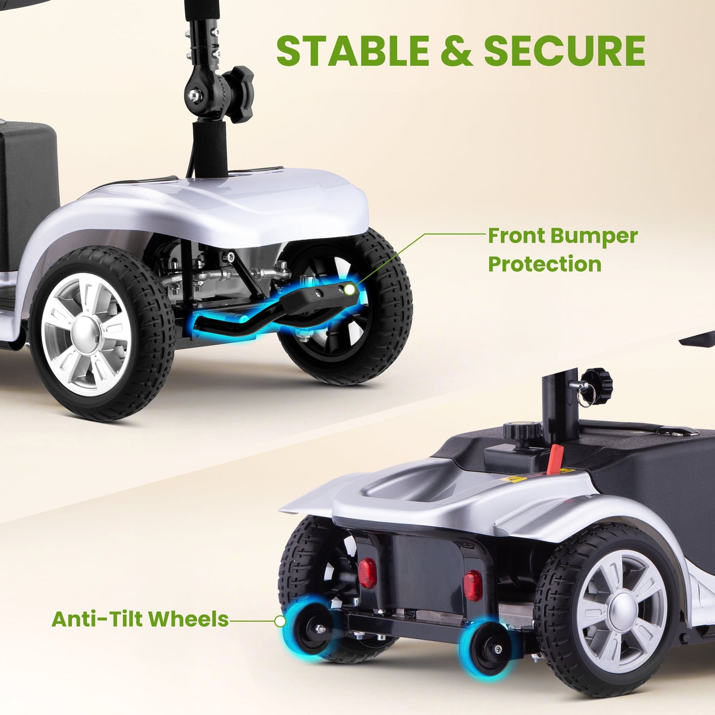 Arshin 4 Wheels Mobility Scooter with USB Port for Seniors,Electric Folding Wheelchair Device for Travel,Silver