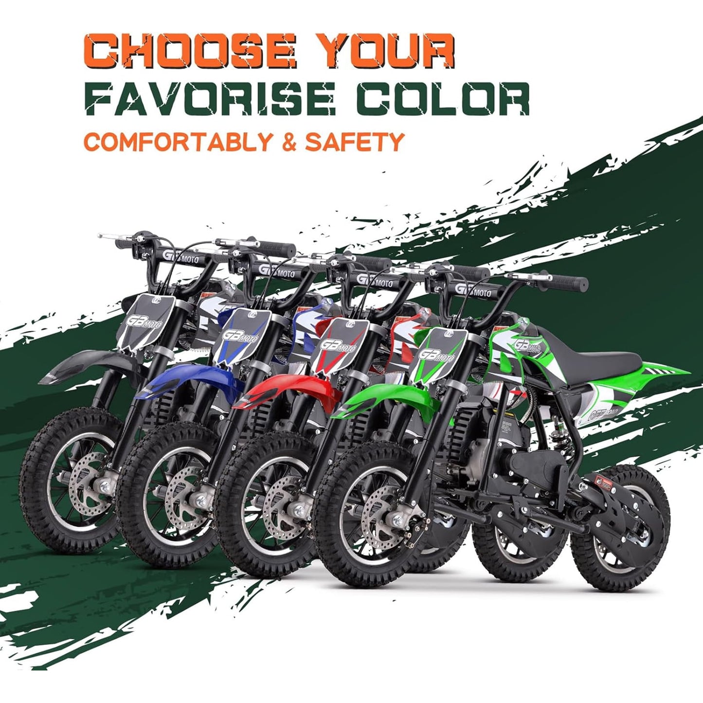 WAWA 49CC Dirt Bike, Mini Bike 2-Stroke Gas Powered off Road with Max Speed 20MPH, Pull Start