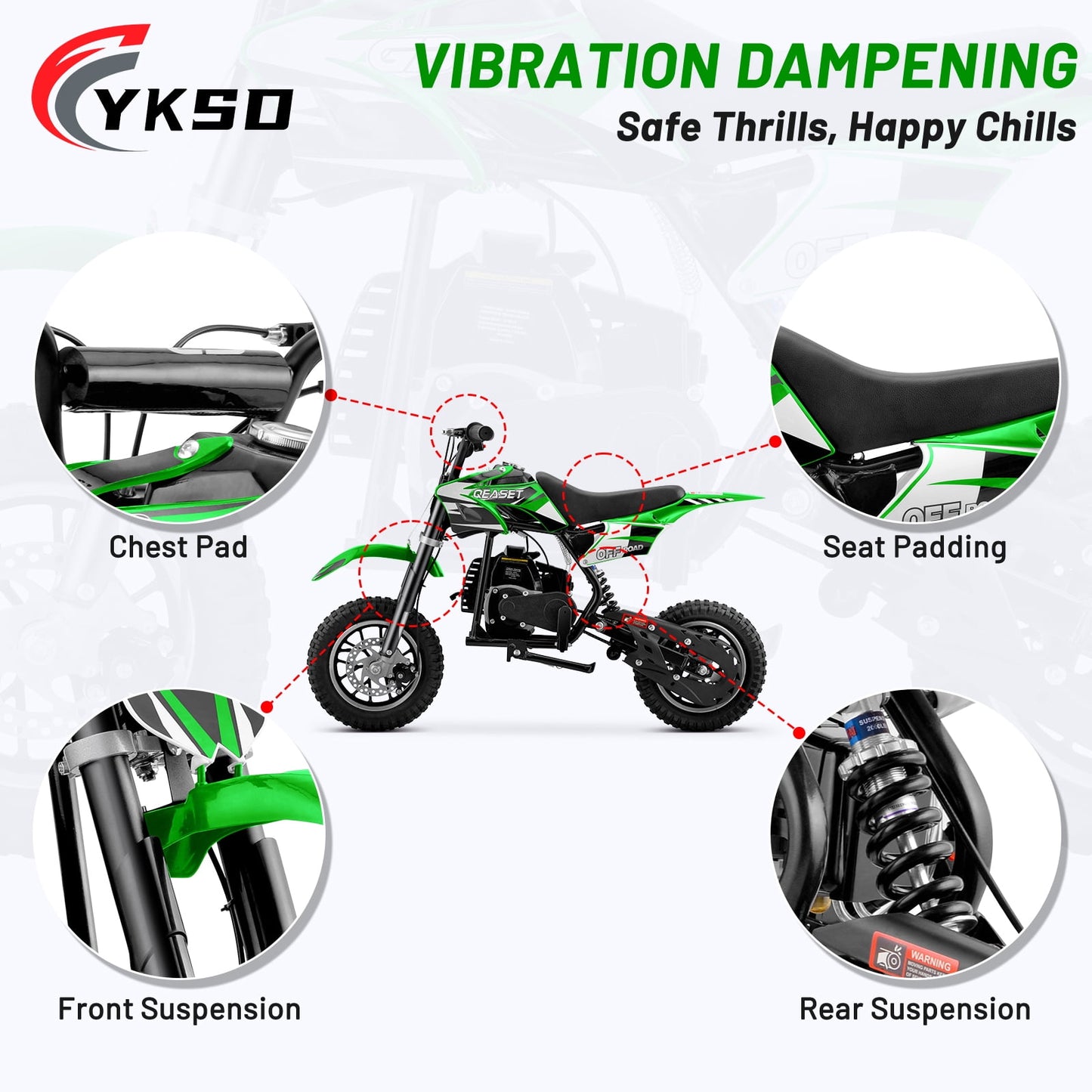 QEASET 49CC Dirt Bike, Gas Powered Mini Bike,Green