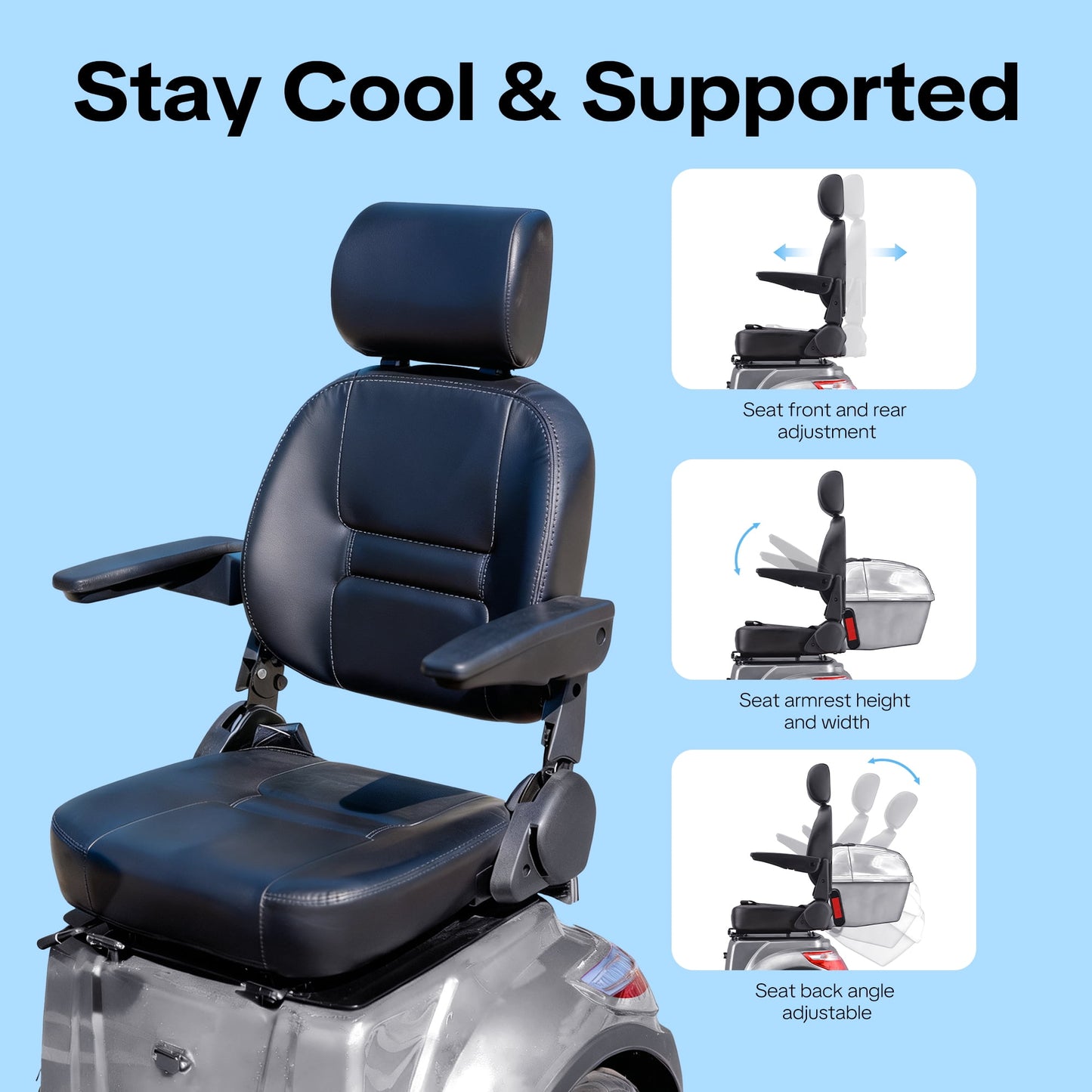 Arshin Mobility Scooters for Seniors & Adults,500lbs Capacity Heavy Duty Electric Mobility Scooters with 4 Wheels,800W Long Range Battery and Speed Adjust Medical Scooter(Silver)