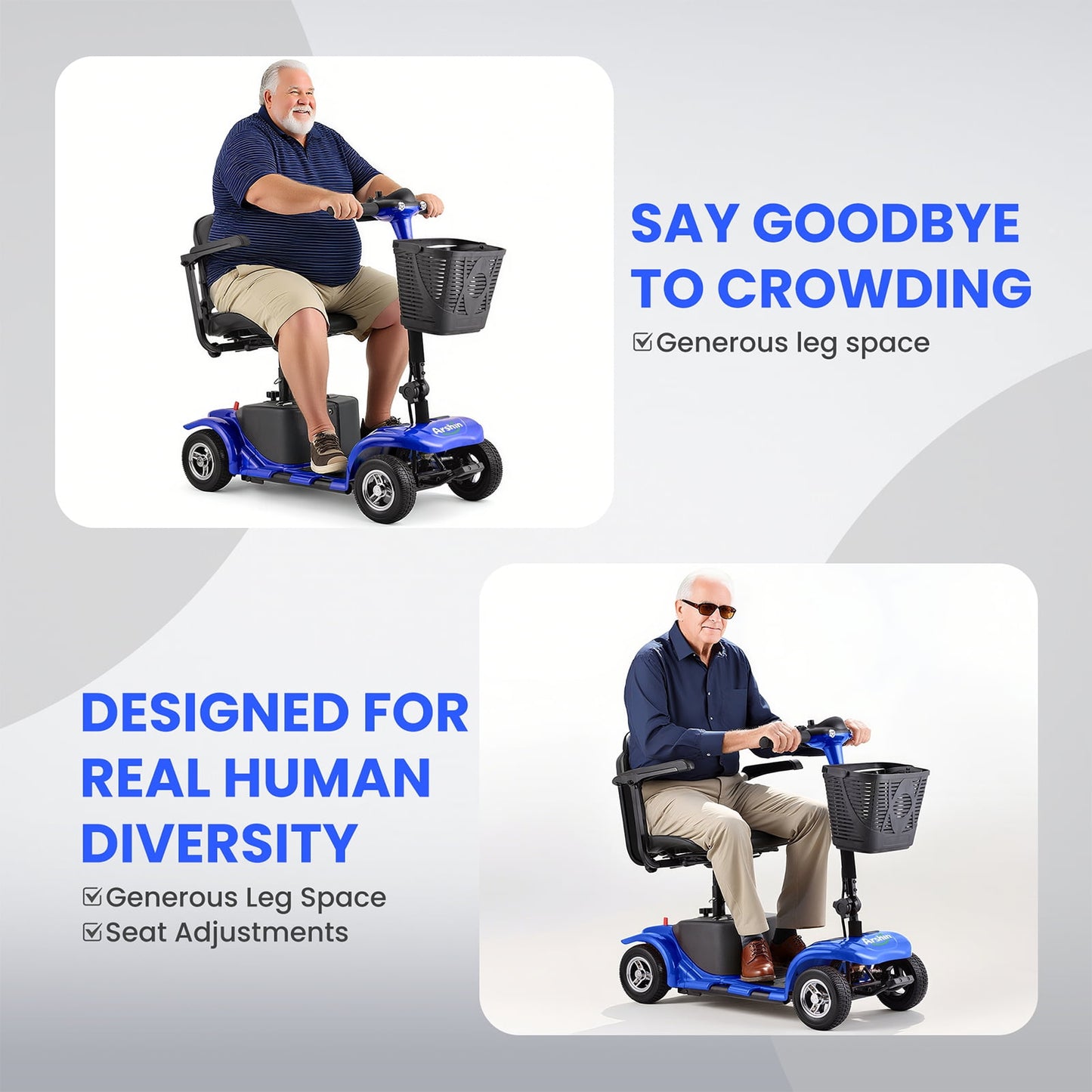 Arshin Mobility Scooter,4 Wheel Mobility Scooter for Adults,Senior,Electric Powered Wheelchair Chargeable Device for Travel,Blue
