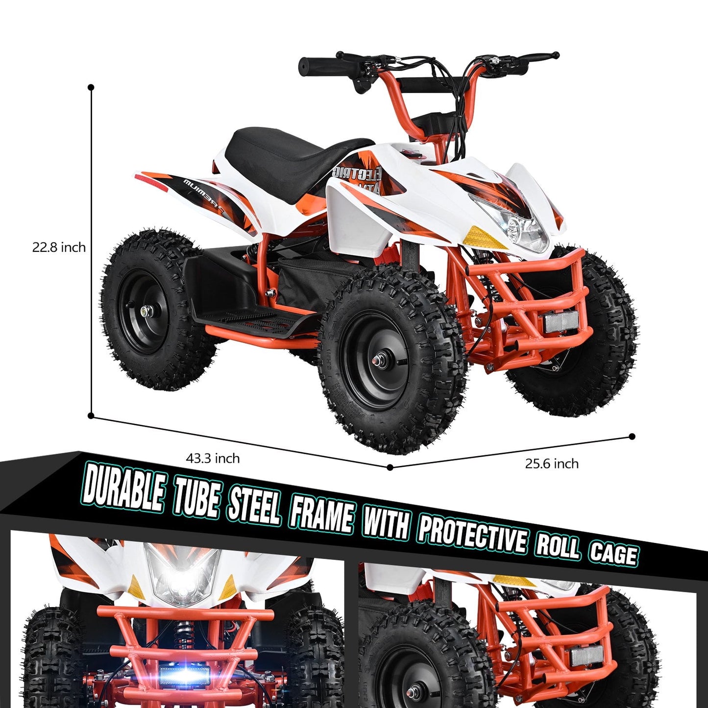 WAWA Electric ATV Dirt Quad,4-Wheeler Bike with 500W Motor,Parent Speed Control,Dual Suspensions, Age 13+(ORANGE)