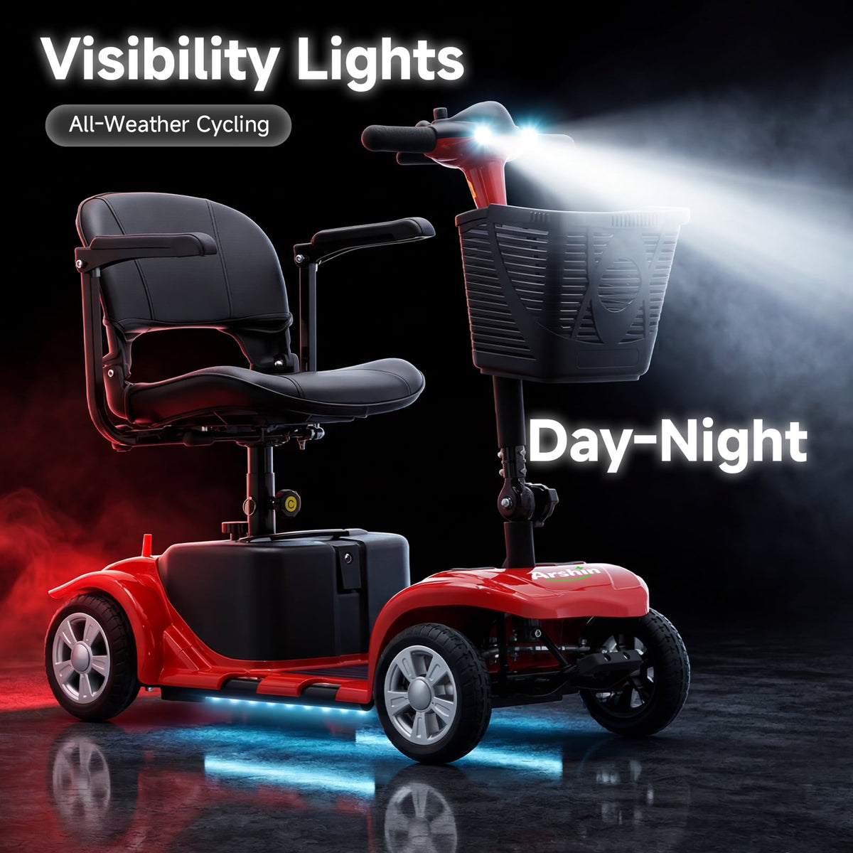 Ostrina All-Terrain Mobility Scooter with USB Charge,300lbs Foldable Powered Wheelchair for Adult,Compact Heavy Duty Mobile for Travel,Removable Battery,Red