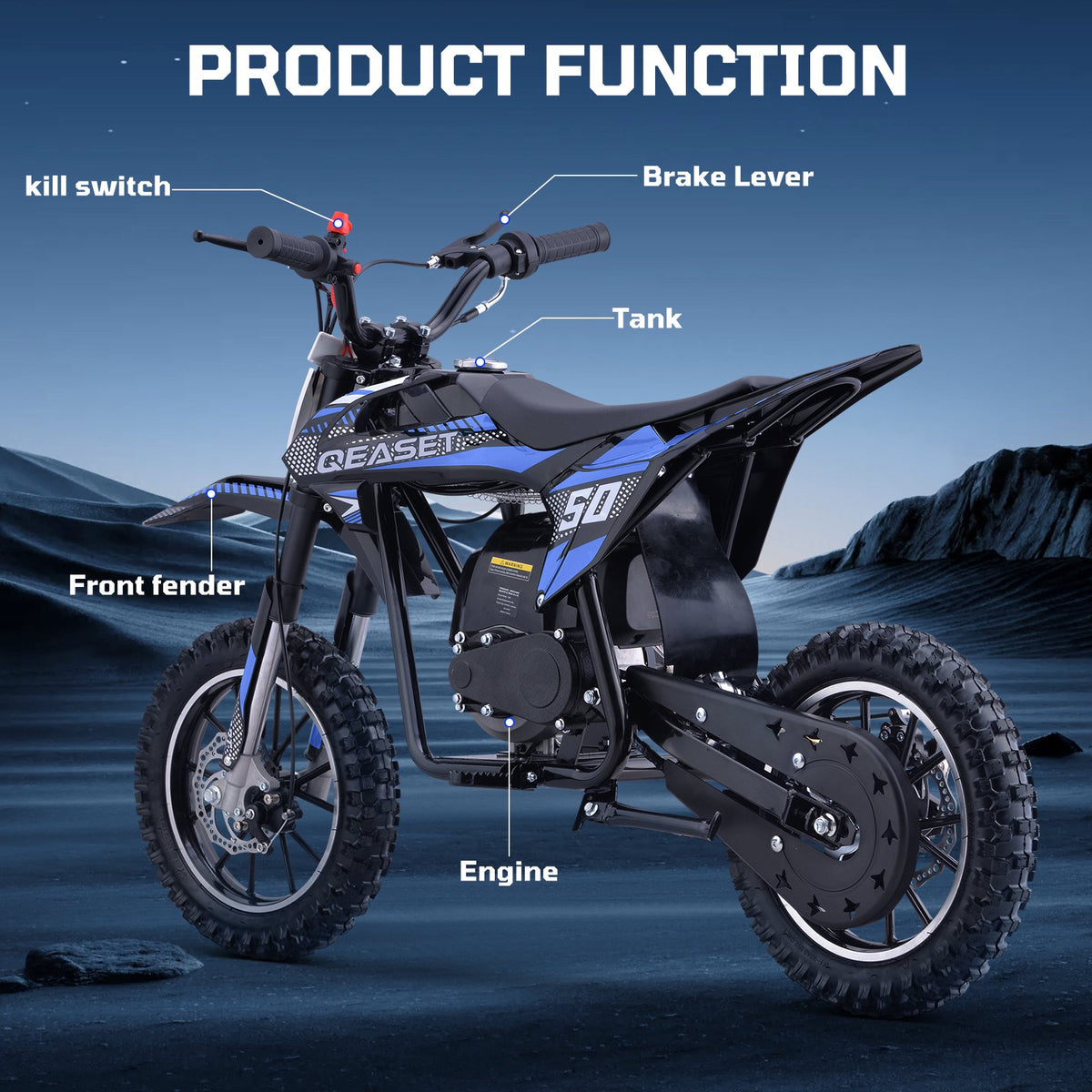 QEASET 49CC 4-Stroke Gas Powered Dirt Bike for Adults & Teens, off Road Tire, Pull Start