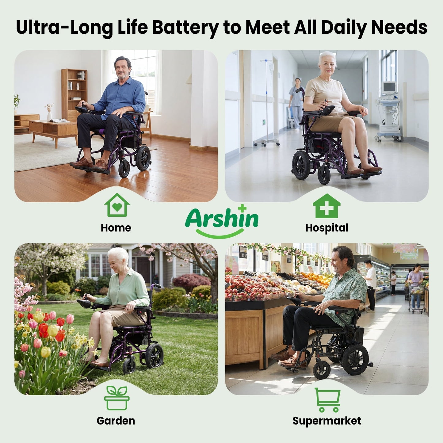 Arshin Electric Wheelchair Lightweight Foldable,20+ Miles Electric Wheelchairs for Adults,360°Joystick Motorized Wheelchair,286+ lbs Capacity,Purple