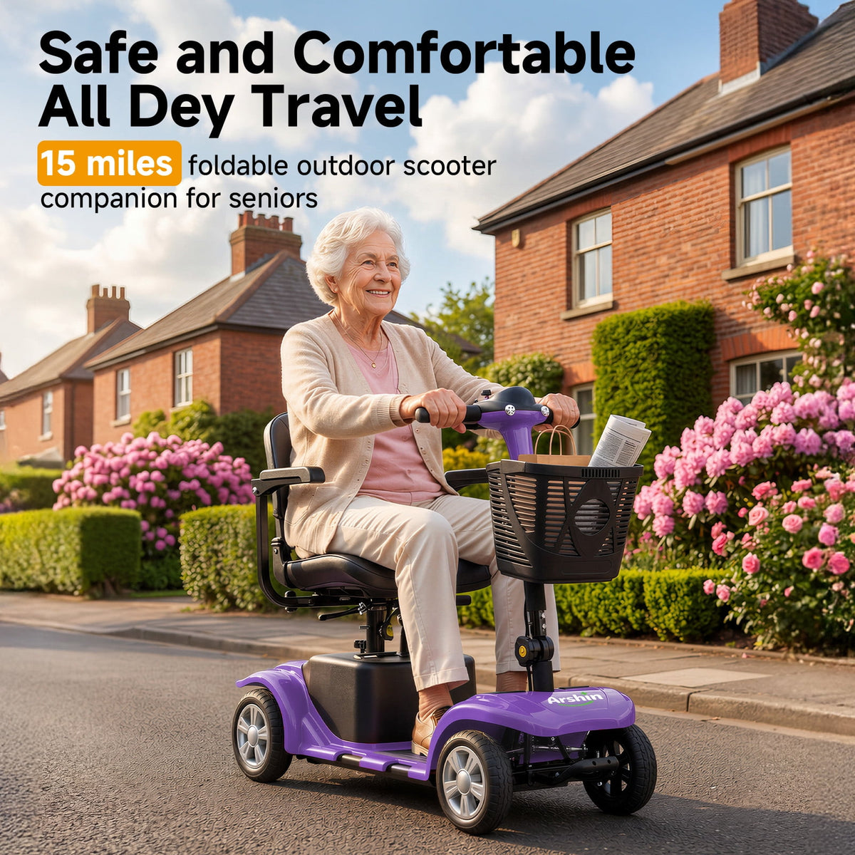 Ostrina Foldable 4-Wheel Mobility Scooter for Seniors,Portable Electric Wheelchair with USB Port,Easy Travel & Daily Use(Lucky Purple)