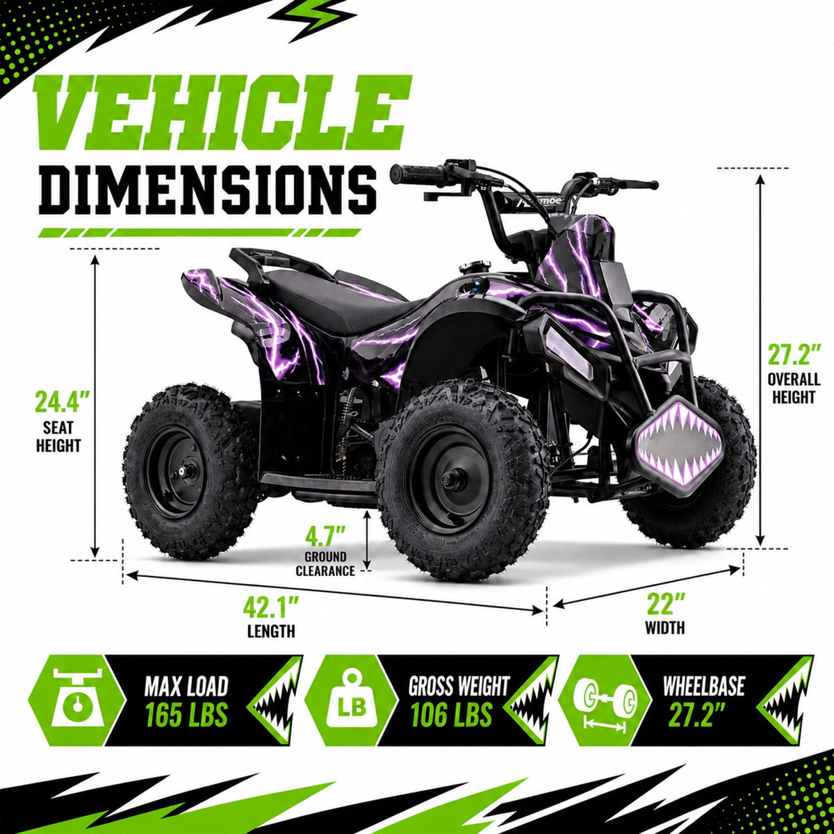 40cc Teen Gas ATV, Gas Powered 4 Wheeler for Teens 13+, 4-Stroke Beginner ATV, Up to 15 MPH, Adjustable Speed, Safety Switches, Front & Rear Brakes - Purple