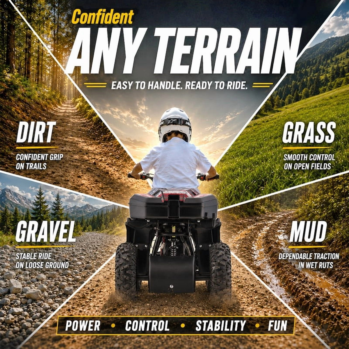 39cc Teen Gas ATV, Gas Powered 4 Wheeler for Teens 16+, 4-Stroke Beginner ATV, Up to 15 MPH, Adjustable Speed, Safety Switches, Front & Rear Brake - Flag