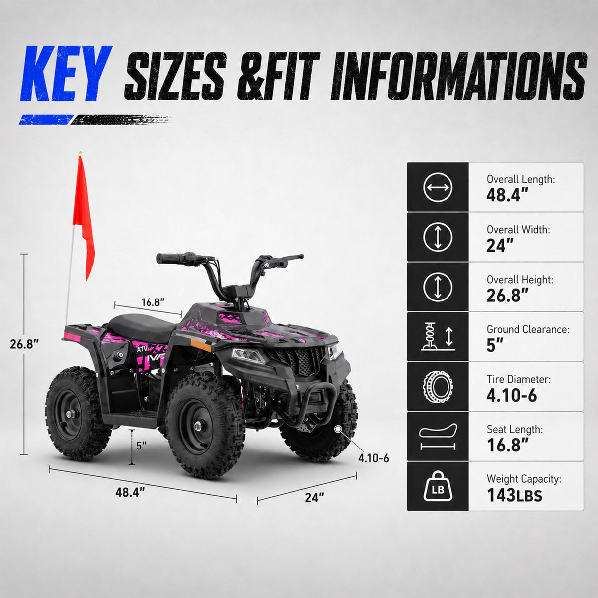 36V Electric 500W Motor 4-Wheeler with Front & Rear Suspension, IVFJFV Electric 4-wheel Off-Road Tires & Safety Flag & LED Headlights,Power Ride on Car for 13+