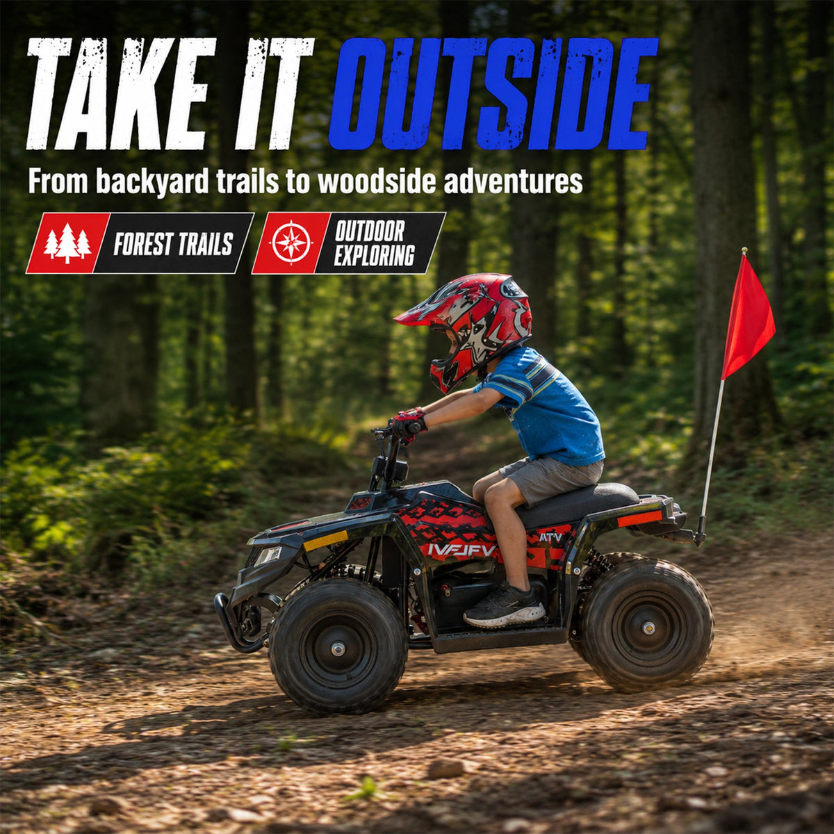 36V Electric 500W Motor 4-Wheeler with Front & Rear Suspension, IVFJFV Electric 4-wheel Off-Road Tires & Safety Flag & LED Headlights,Power Ride on Car for 13+