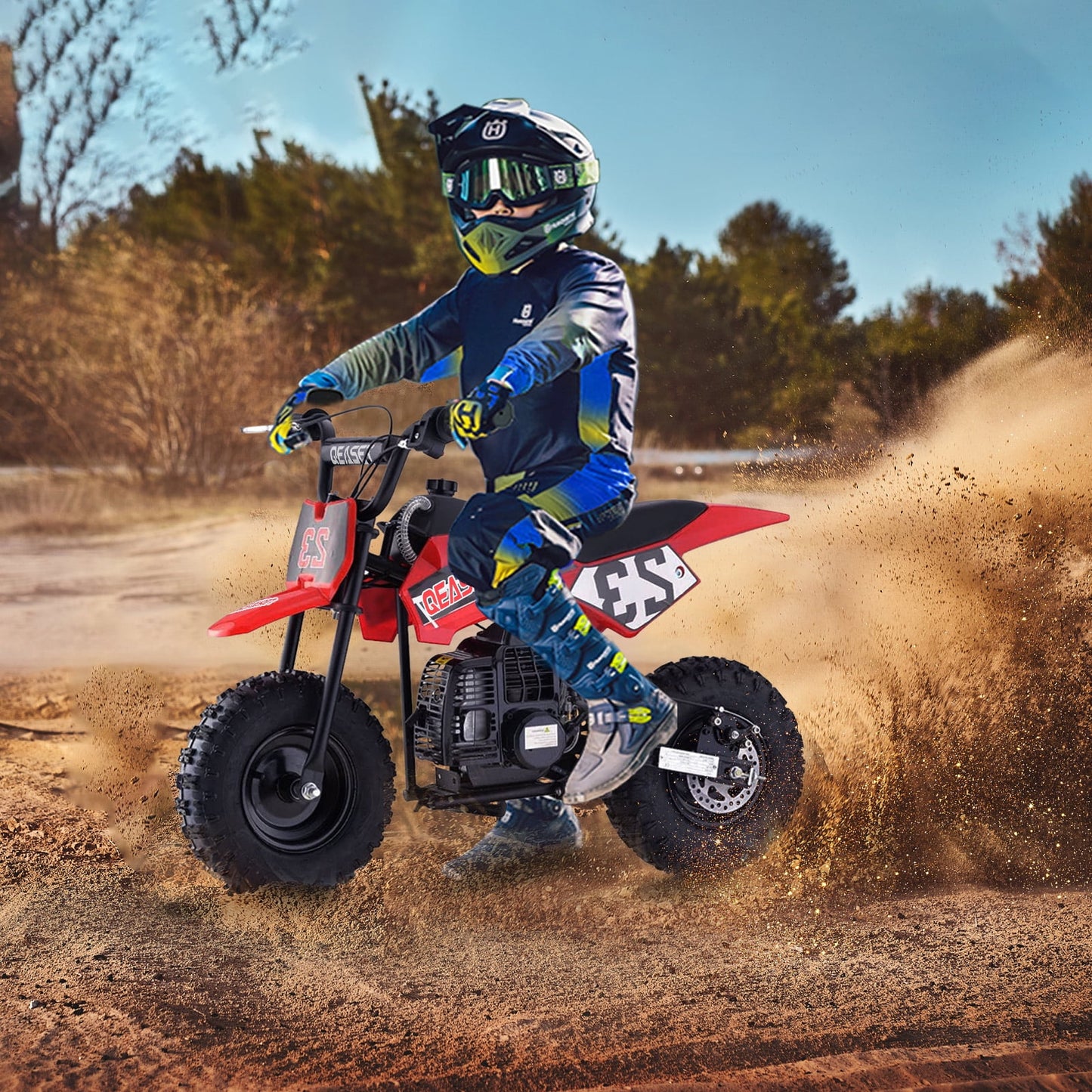 QEASET Mini Kid Dirt Bike,49 CC 2-Stroke Gas Bike with Off-Rode Tire,up to 20Mph, EPA Approved(Red)