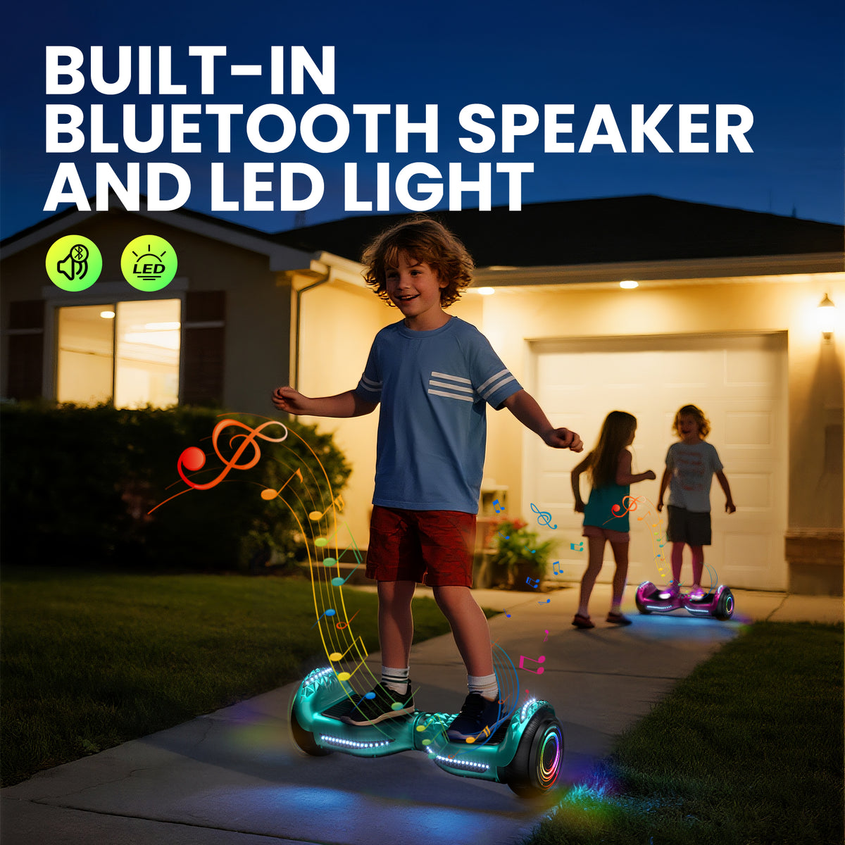 Mosta Hover Electric Scooter Board for Kids & Adults, All Terrain Self-Balance Scooter with Bluetooth and Led Lights,6.5 inch,165 lbs capacity,LED Light,Perfect Gift
