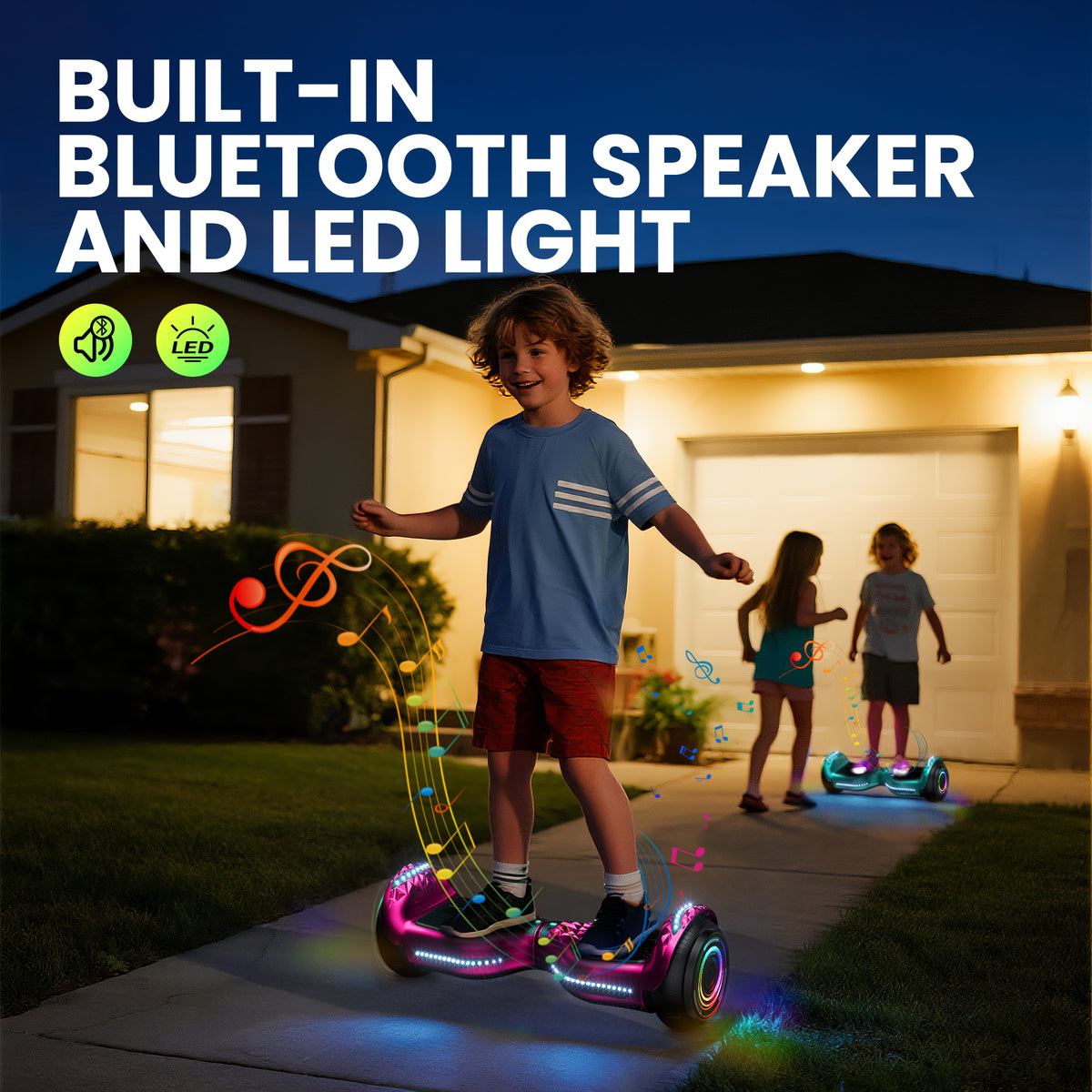 Mosta Hover Electric Scooter Board for Kids & Adults, All Terrain Self-Balance Scooter with Bluetooth and Led Lights,6.5 inch,165 lbs capacity,LED Light,Perfect Gift
