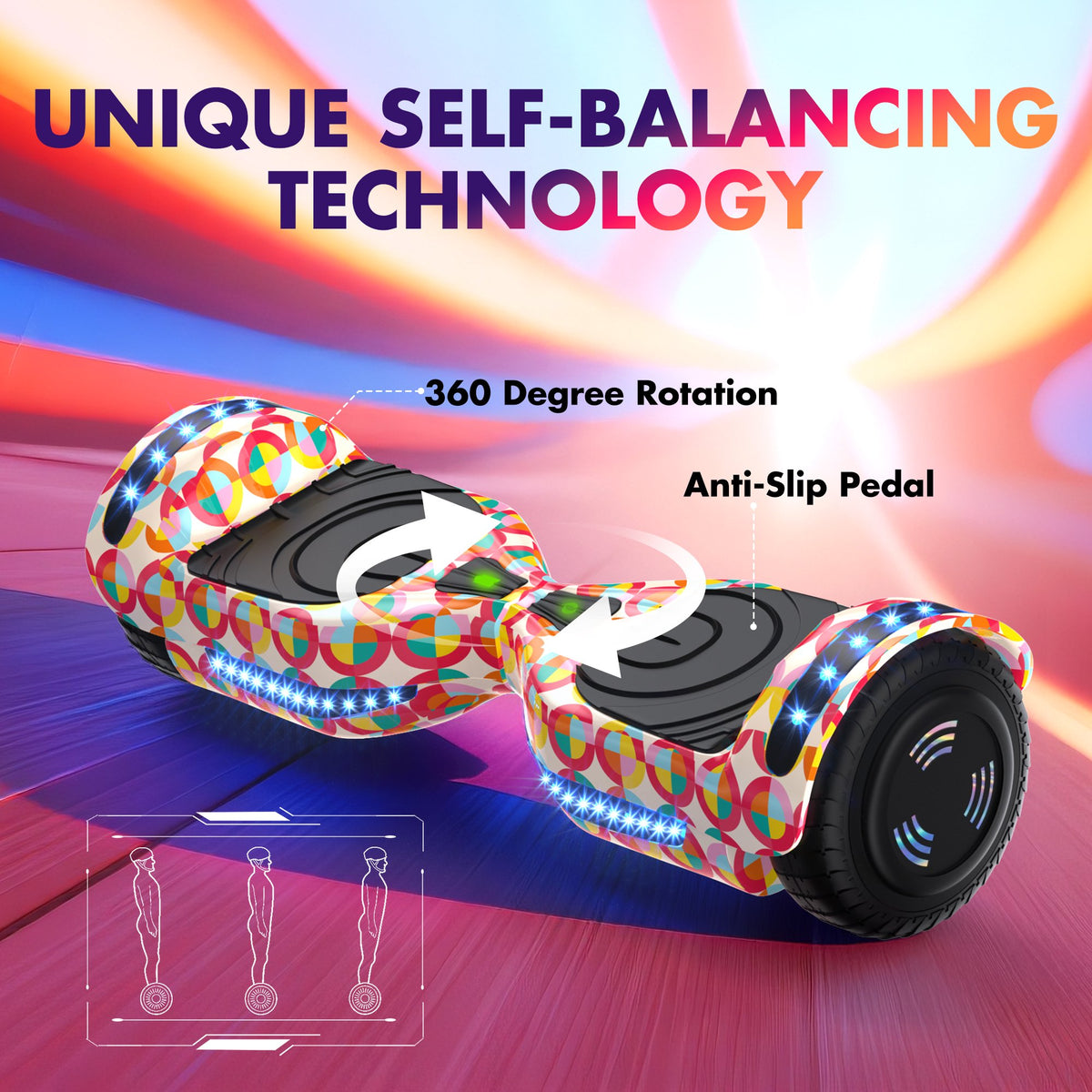 Electric Scooter with Bluetooth Speakers, Hover Off Road Board Electric Scooter with LED Lights & 400W Motor, Kids Scooter with 9MPH Max Speed, Tcdjtc Self-Balance Scooter for Kids