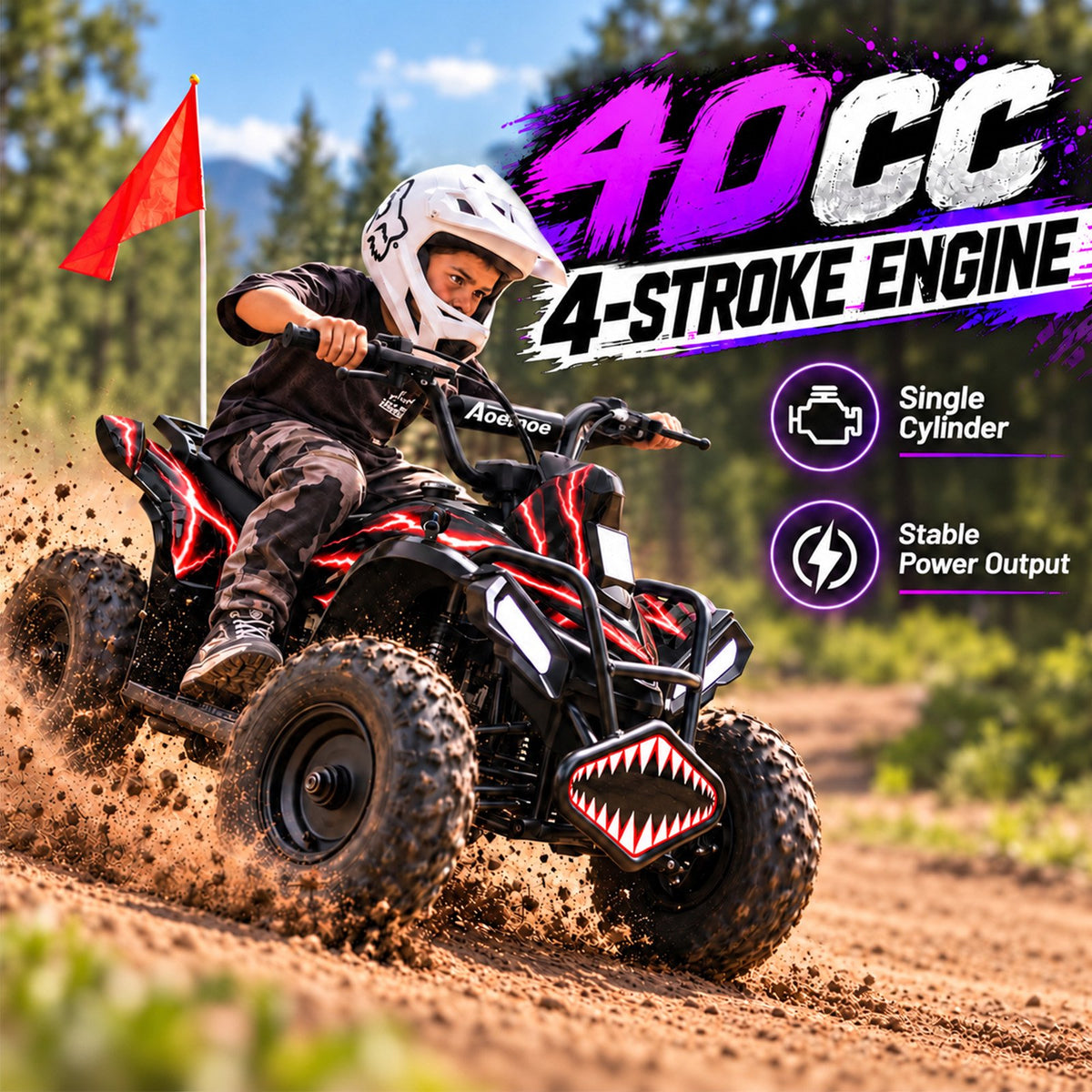 39cc Teen Gas ATV, Gas Powered 4 Wheeler for Teens 16+, 4-Stroke Beginner ATV, Up to 15 MPH, Adjustable Speed, Safety Switches, Front & Rear Brake - Red