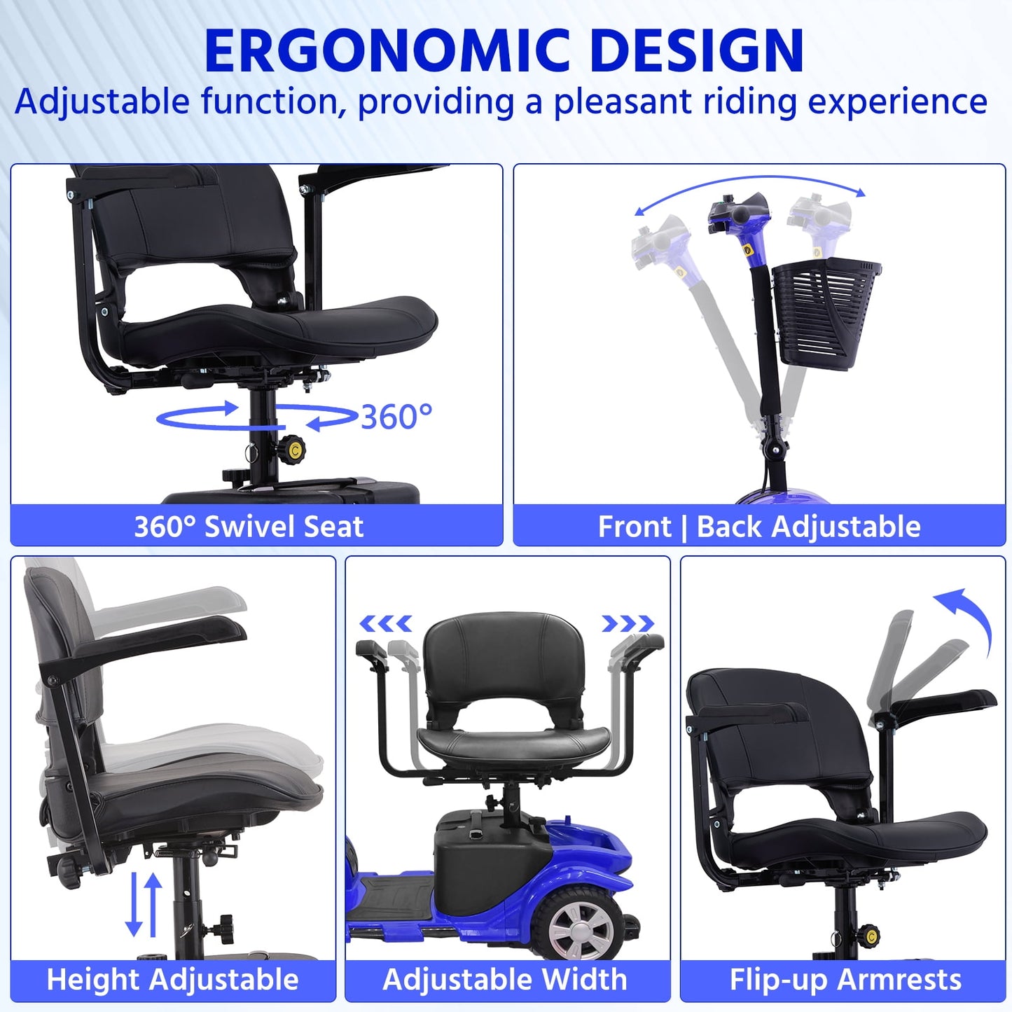 Aoemoe 4 wheeled Elderly Mobility Scooters are Suitable for the Elderly&Adult(Blue)