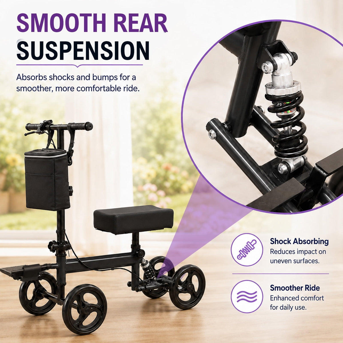 Arshin Steerable Knee Scooter,Knee Walker Scooter for Adults with 8" Front Wheels,Foldable Knee Scooter for Foot Surgery Crutches Alternative,Black
