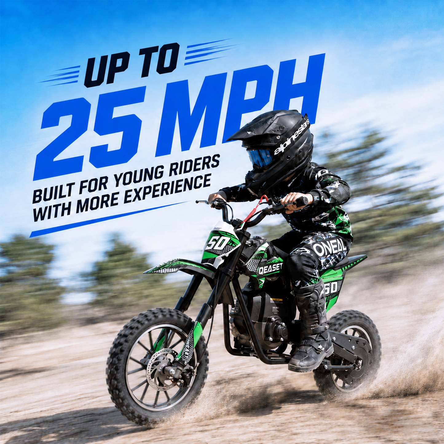 QEASET Mini Gas Powered Ride-On Motorcycle, 39CC 4-Stroke Engine with Disc Brakes, 20 MPH Top Speed, 6.3" Ground Clearance, Supports Up to 165 lbs, Minimal Assembly, Green