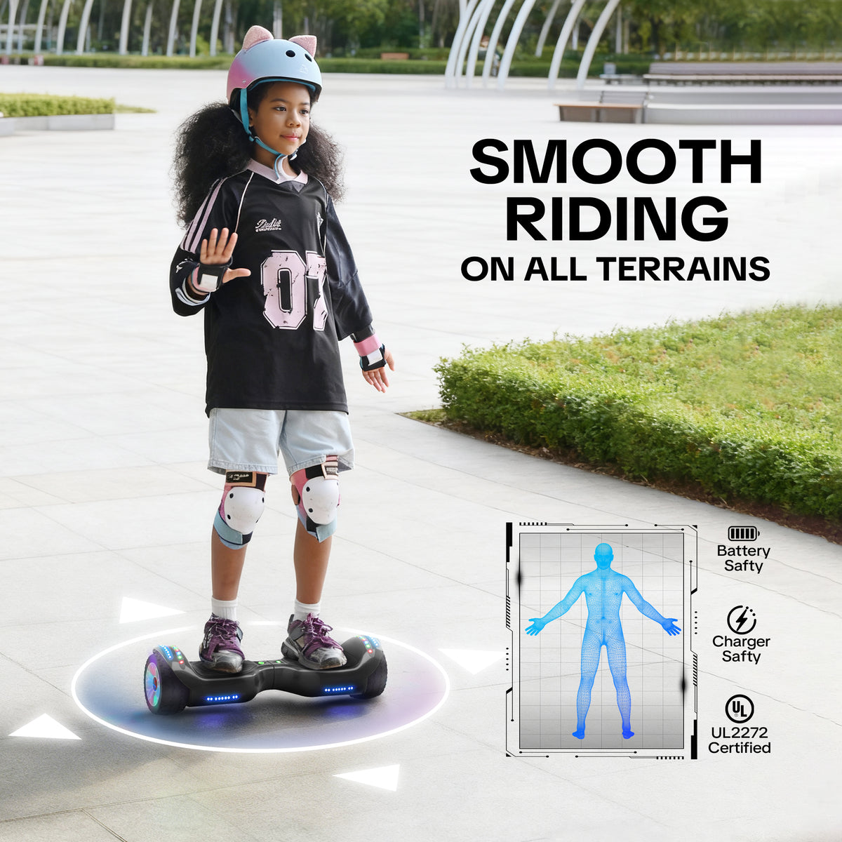 MOSTA All Terrain Self-Balance Scoote ,Electric Scooter Board for Kids & Adults with Bluetooth and Led Lights,6.5 inch,165 lbs capacity Perfect Gift
