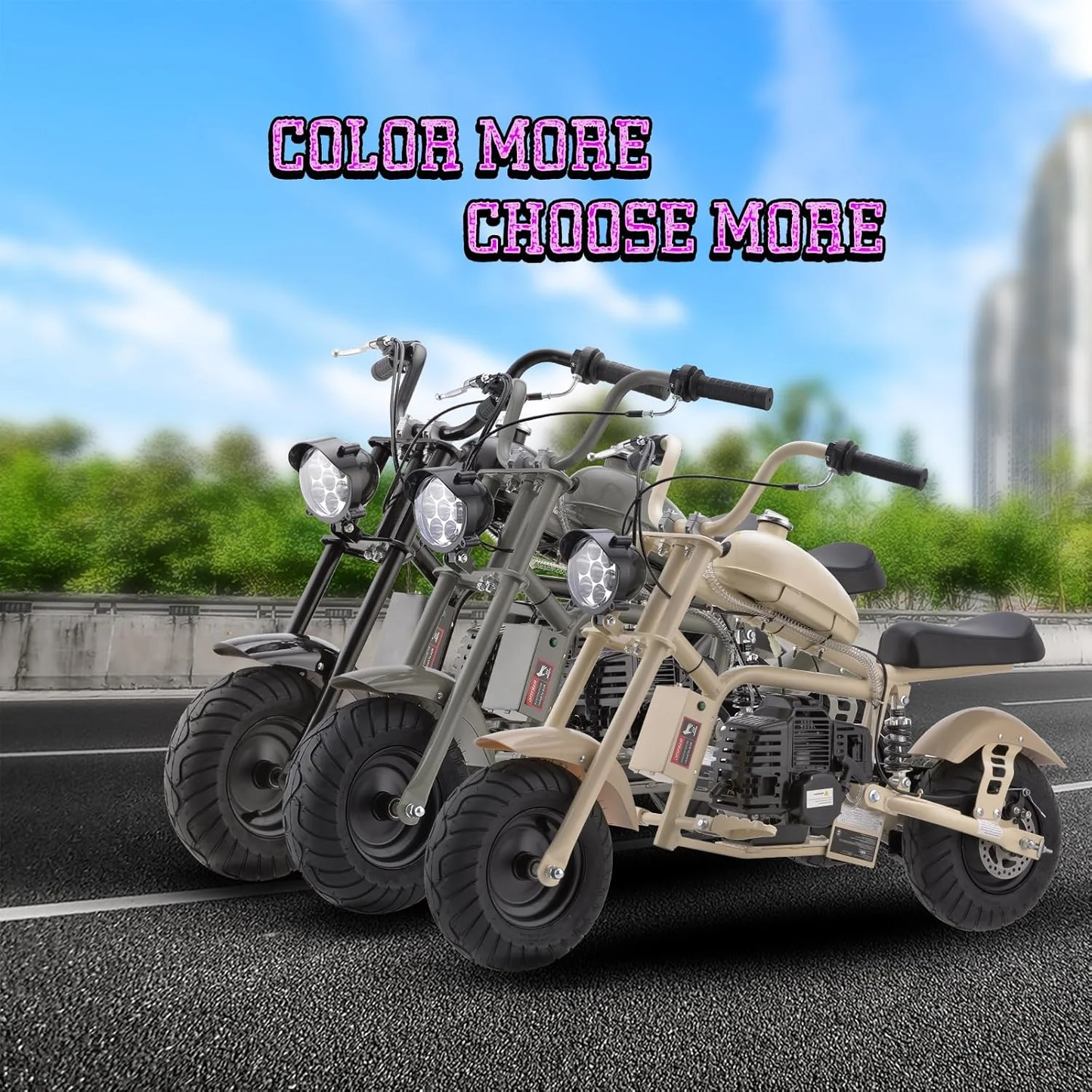 Aoemoe Gas Mini Chopper Bike, DB003 Model 49.4 CC 2-Stroke Dirt Bike with Big Headlight, Rear Shock Absorber, Metal Frame, Disc Brakes, Max Load 165Lbs, Up to 18Mph（Black）
