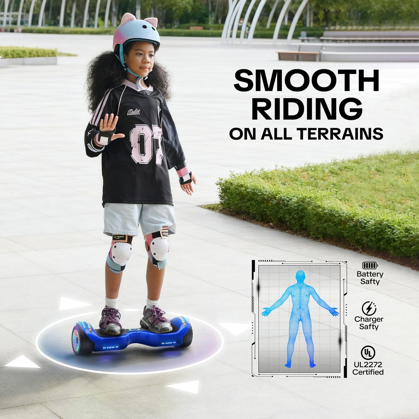 Mosta Hover Electric Scooter Board for Kids & Adults, 9 mph & 9 Miles All Terrain Self-Balance Scooter with Bluetooth and Led Lights,6.5 inch,165 lbs capacity,LED Light,Perfect Gift