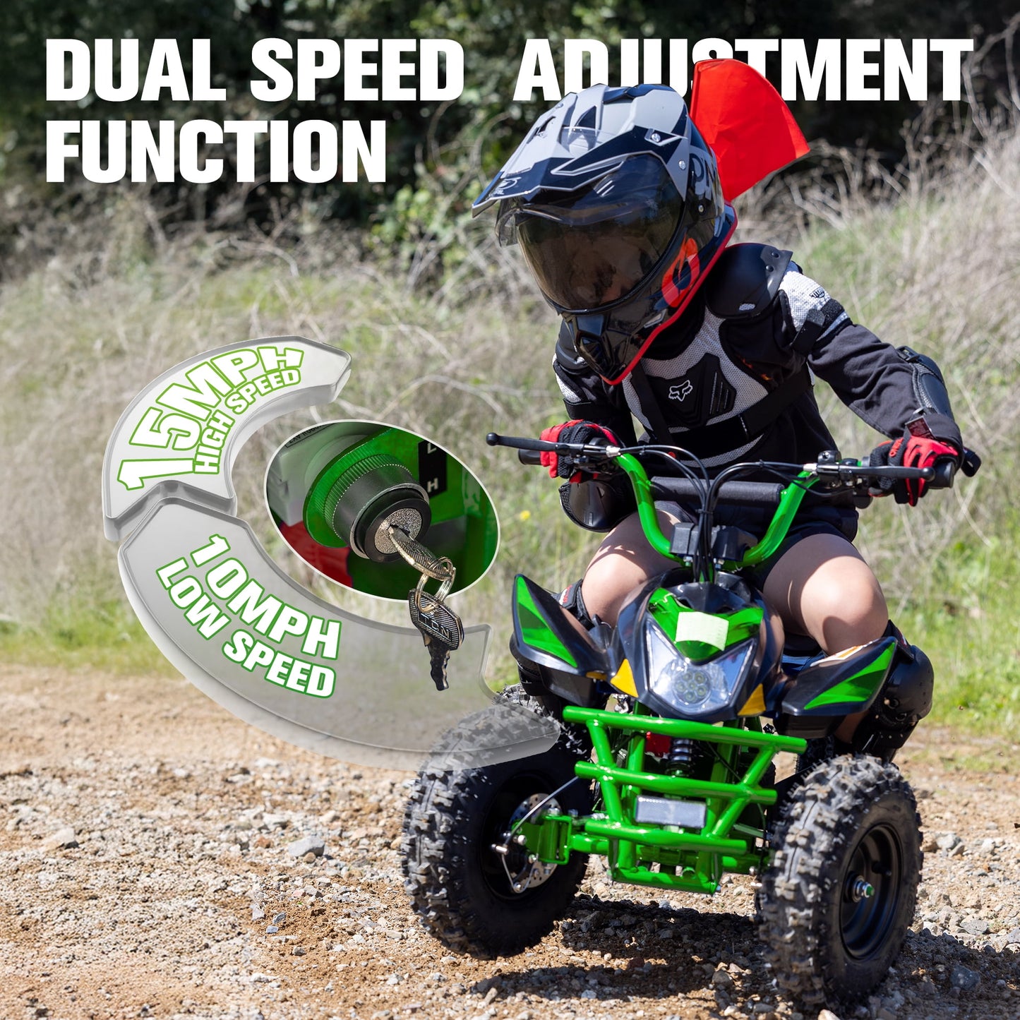 QEASET 36V 500W Ride-On Buggy Off-Roader, Parent Speed Key 10-15 mph, 15-Mile Range, Green